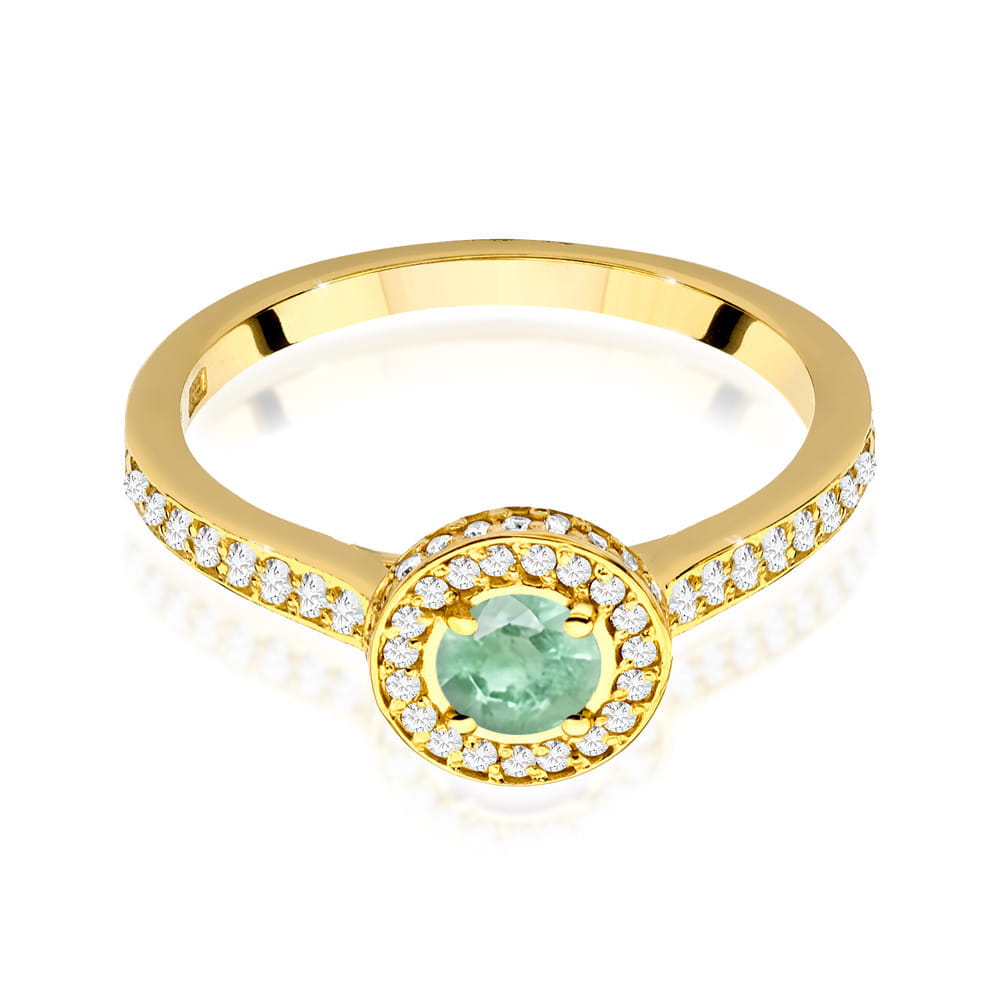Inel Aur 9K cu Smarald 0.30 ct si Diamante Naturale 0.34 ct