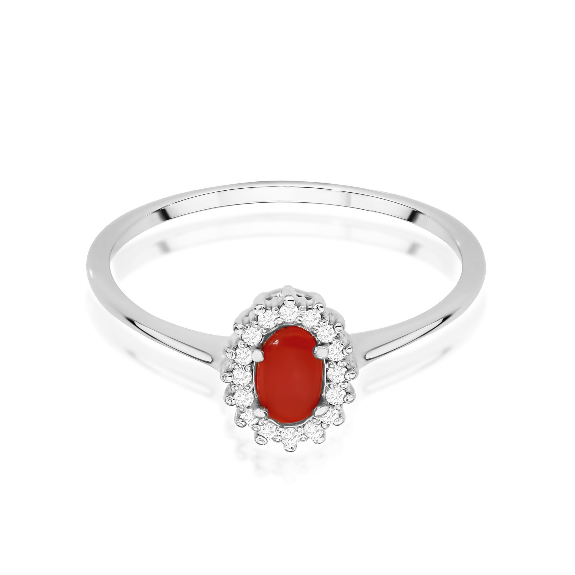 Inel Aur 9K cu Coral 0.20 ct si Diamante Naturale 0.08 ct