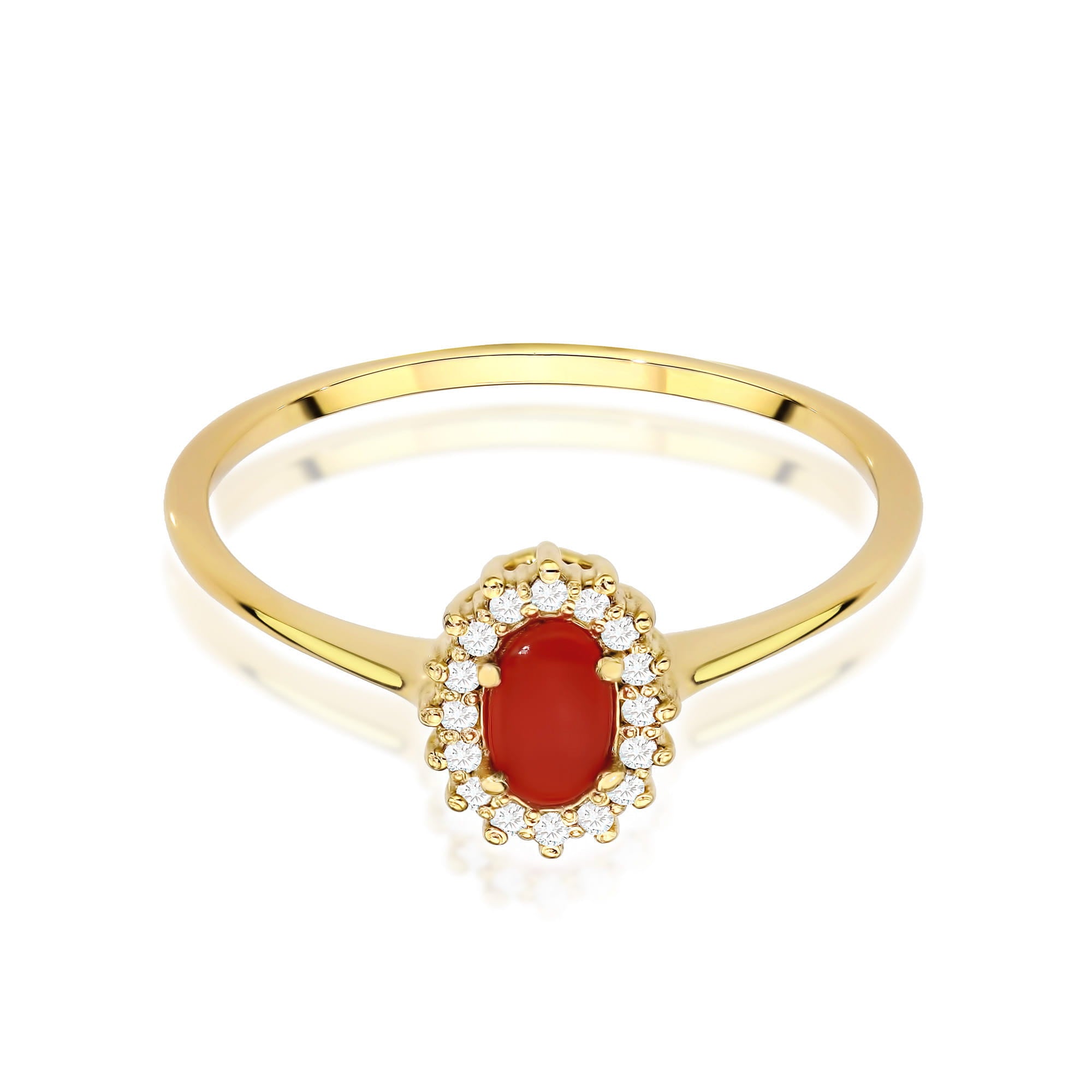 Inel Aur 9K cu Coral 0.20 ct si Diamante Naturale 0.08 ct