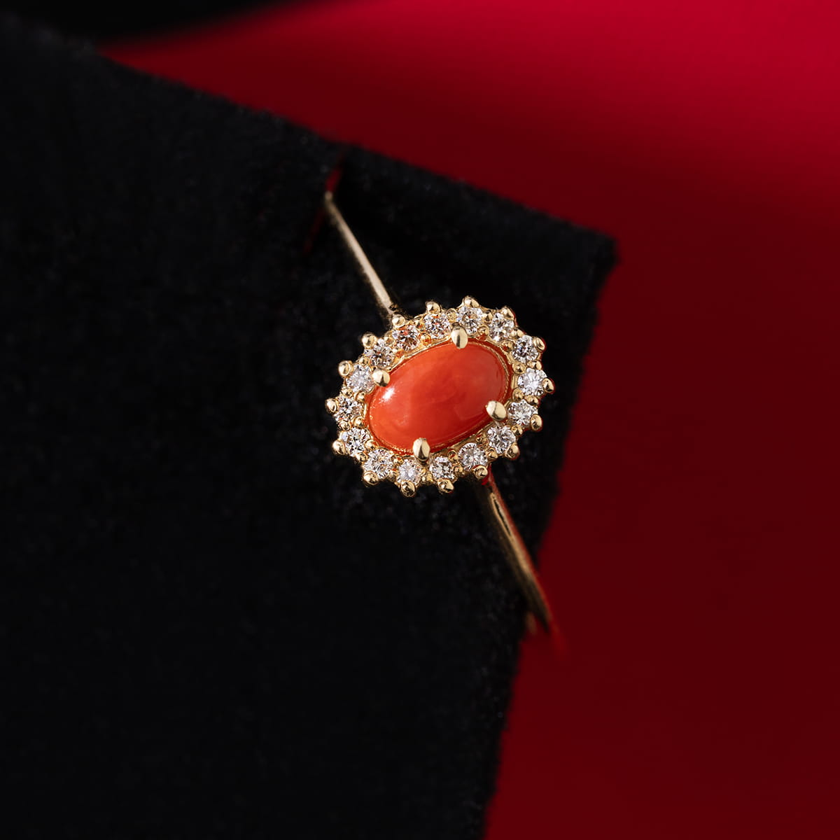 Inel Aur 9K cu Coral 0.20 ct si Diamante Naturale 0.08 ct