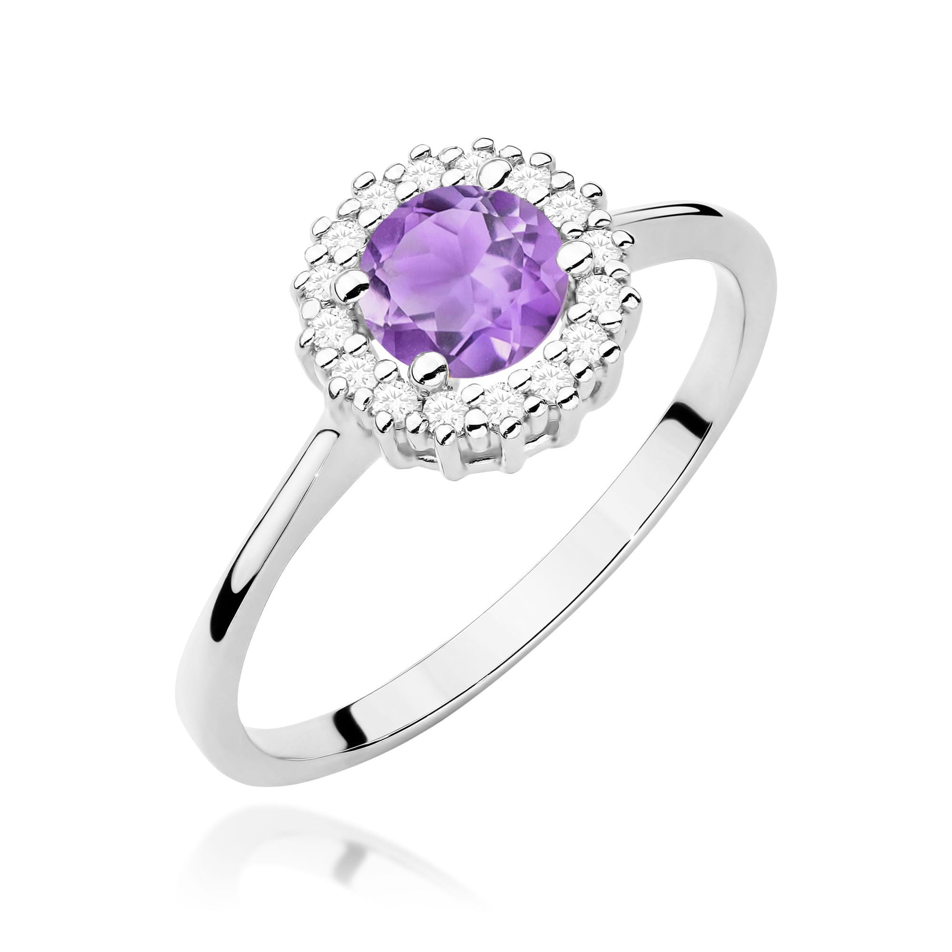 Inel Aur 9K cu Ametist 0.50 ct si Diamante Naturale 0.14 ct