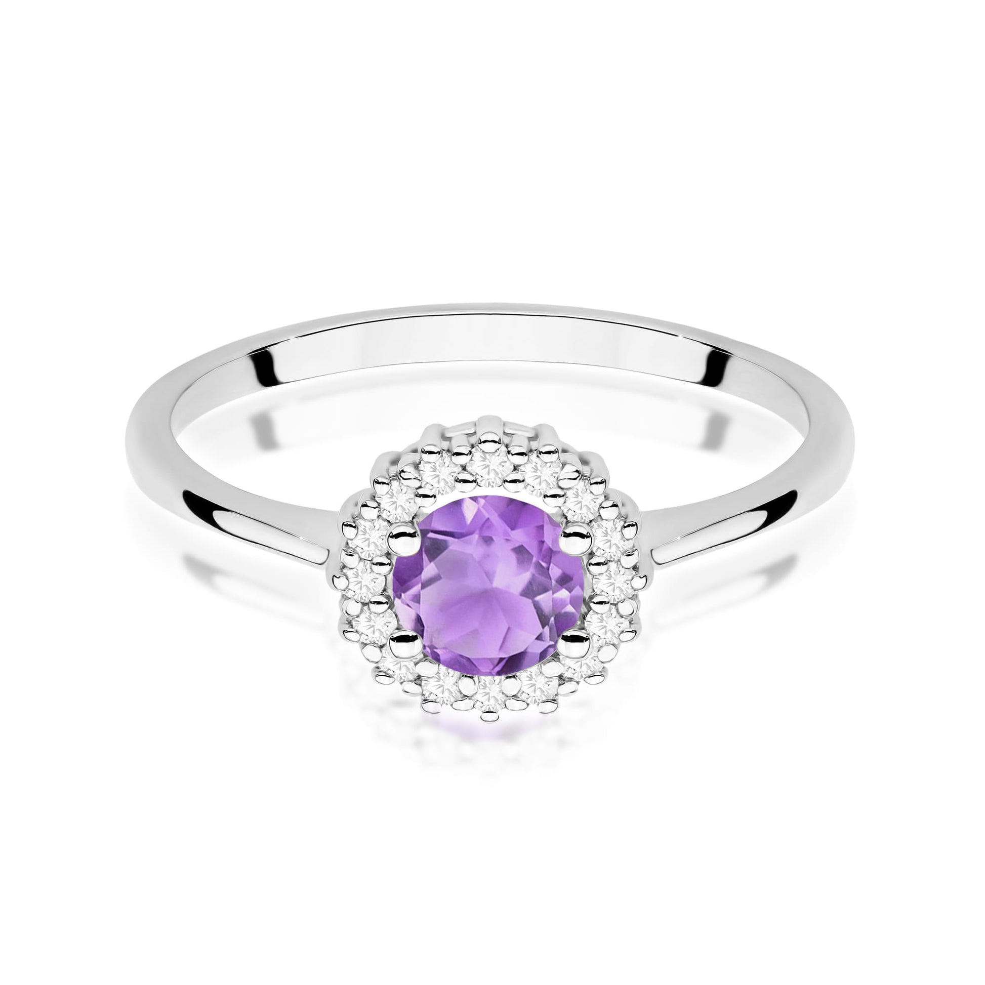 Inel Aur 9K cu Ametist 0.50 ct si Diamante Naturale 0.14 ct