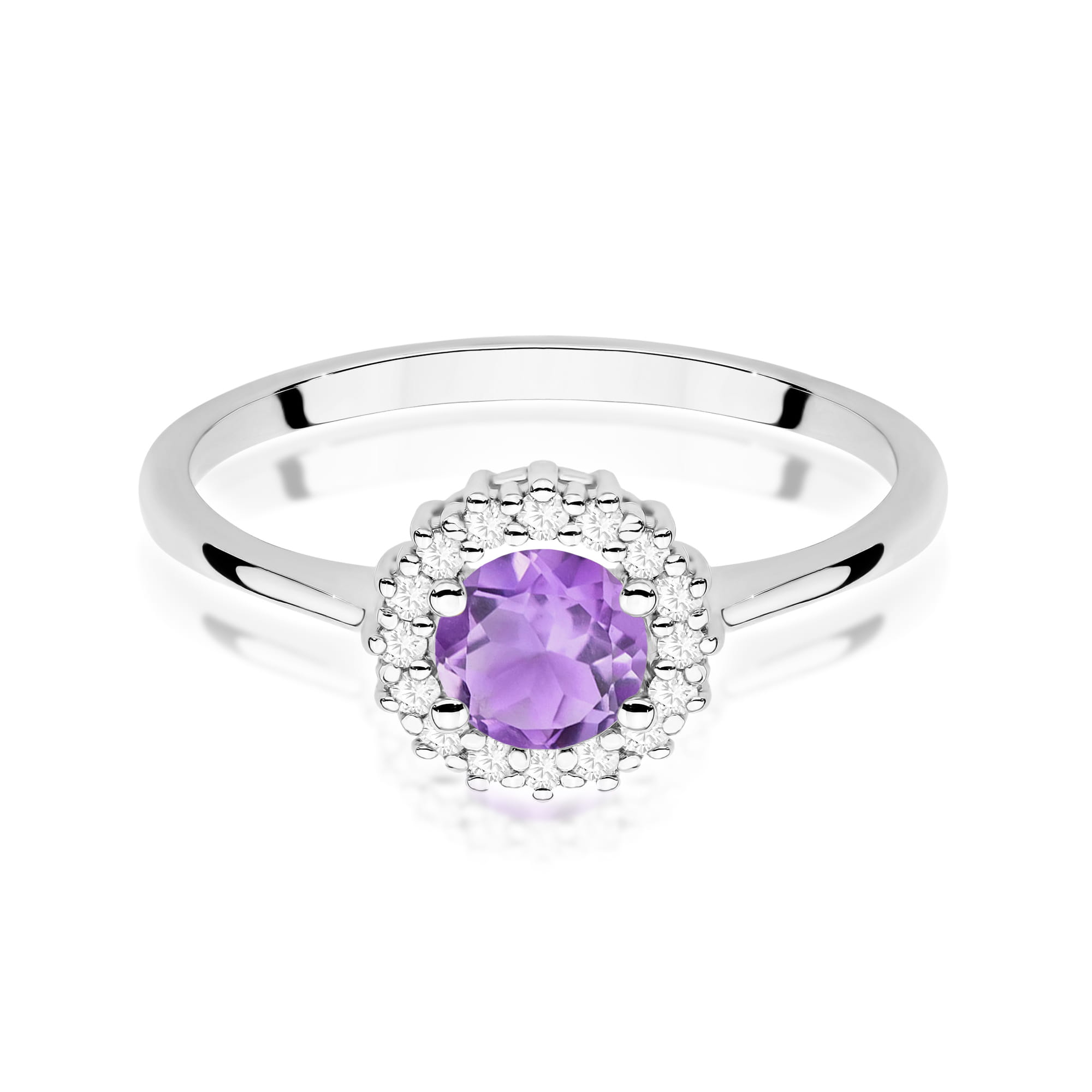 Inel Aur 9K cu Ametist 0.50 ct si Diamante Naturale 0.14 ct