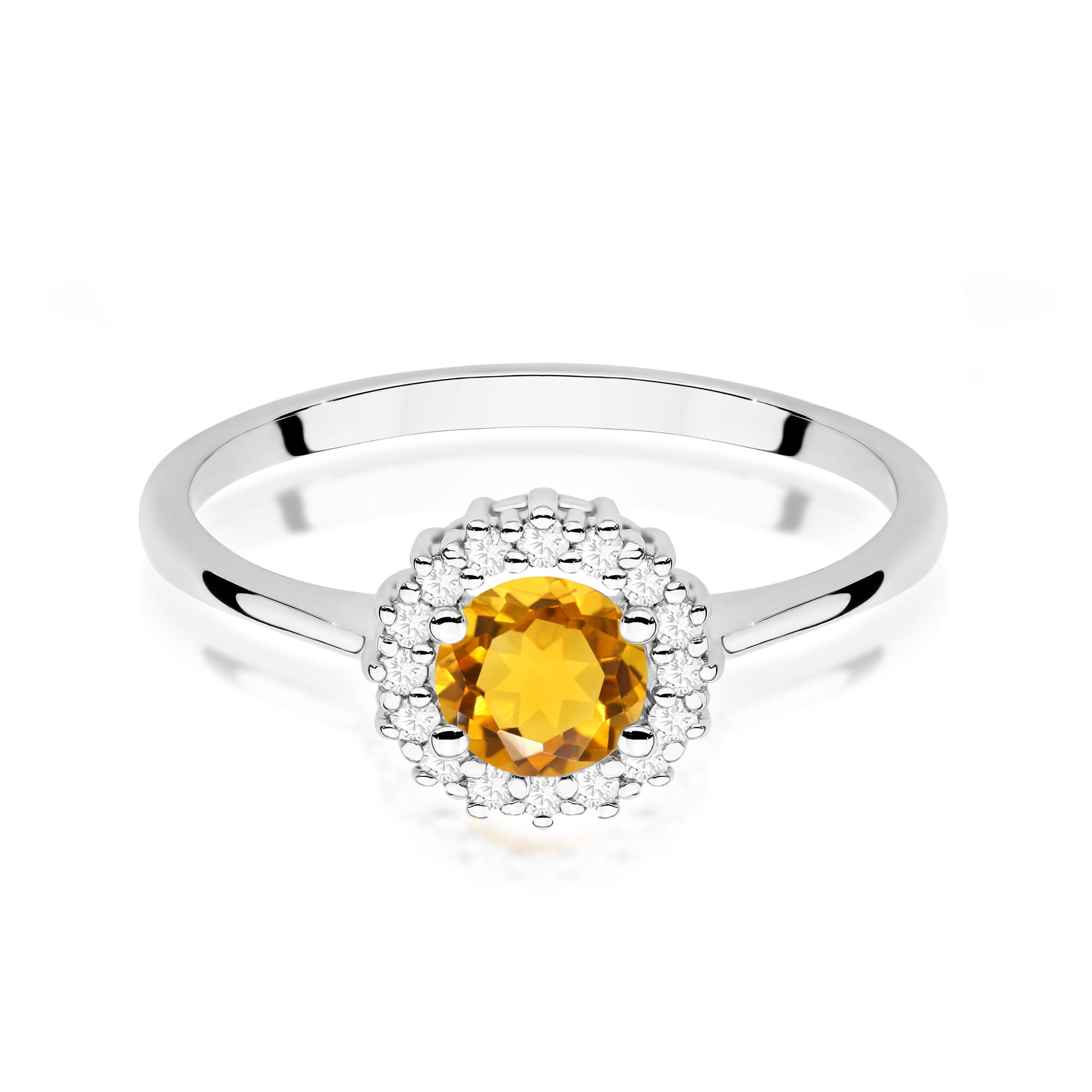 Inel Aur 9K cu Citrin 0.50 ct si Diamante Naturale 0.14 ct