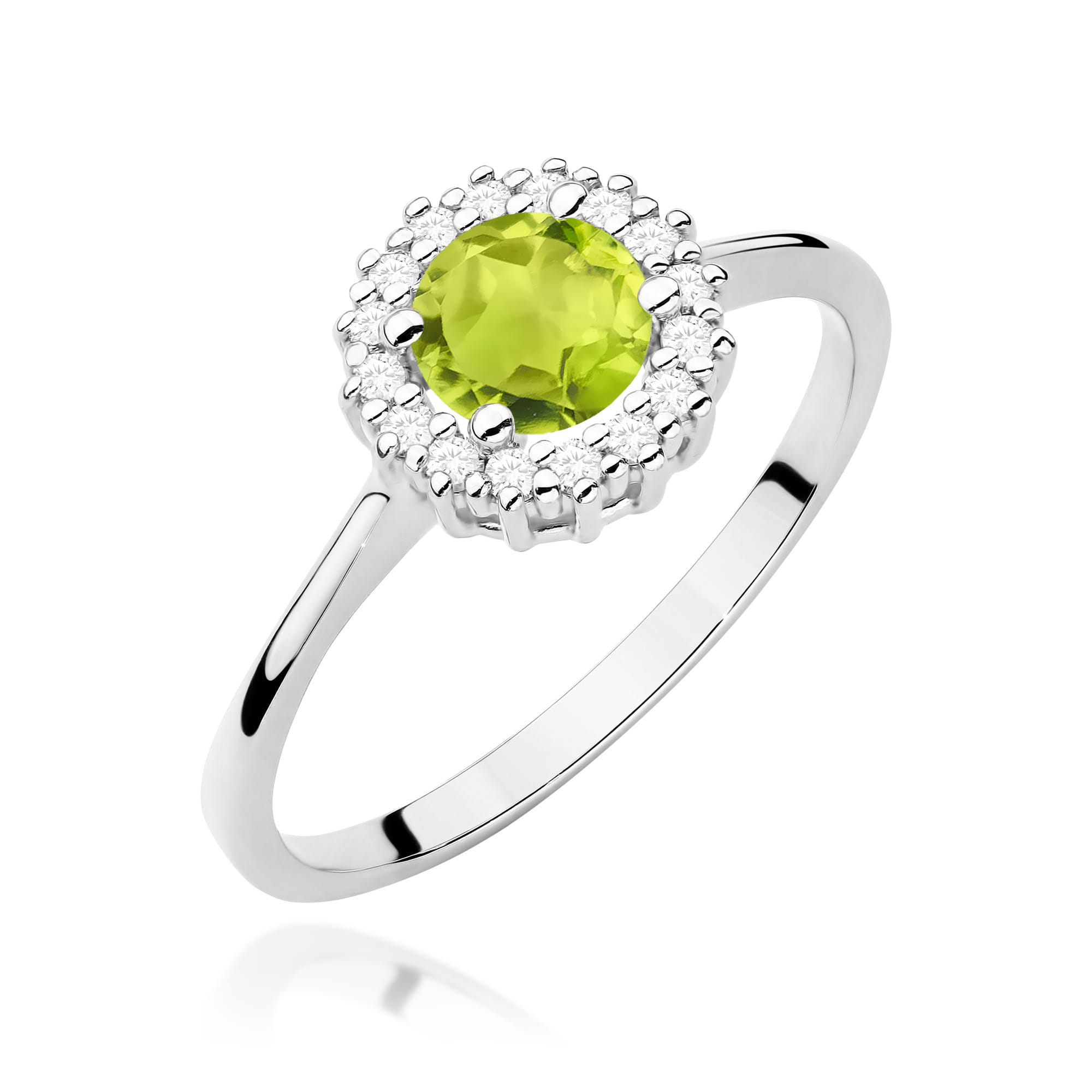 Inel Aur 9K cu Peridot 0.60 ct si Diamante Naturale 0.14 ct