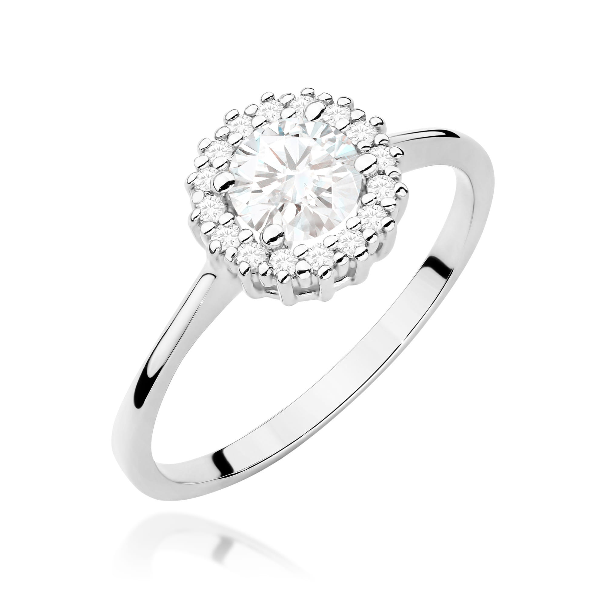 Inel Aur 9K cu Safir Alb 0.60 ct si Diamante Naturale 0.14 ct