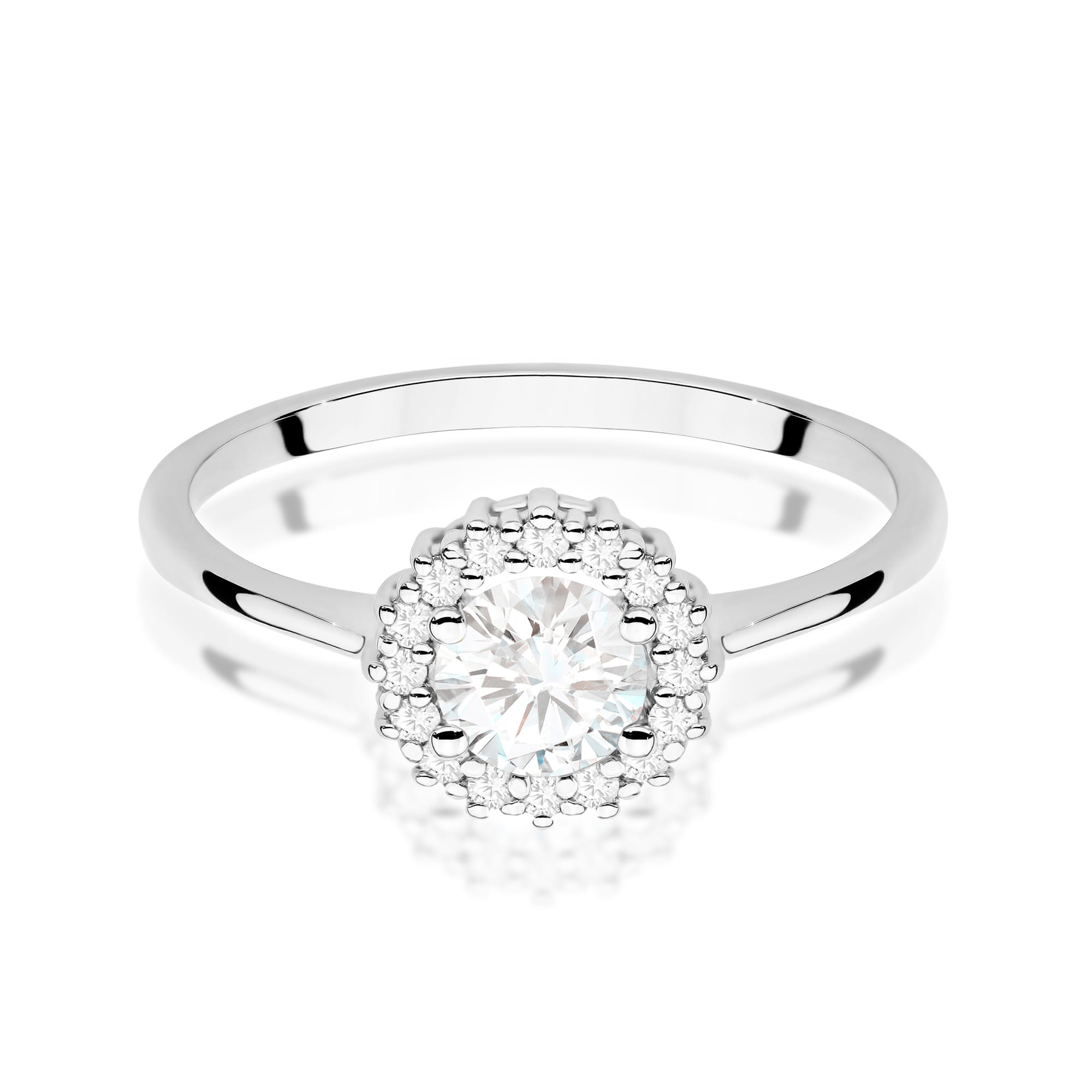 Inel Aur 9K cu Safir Alb 0.60 ct si Diamante Naturale 0.14 ct