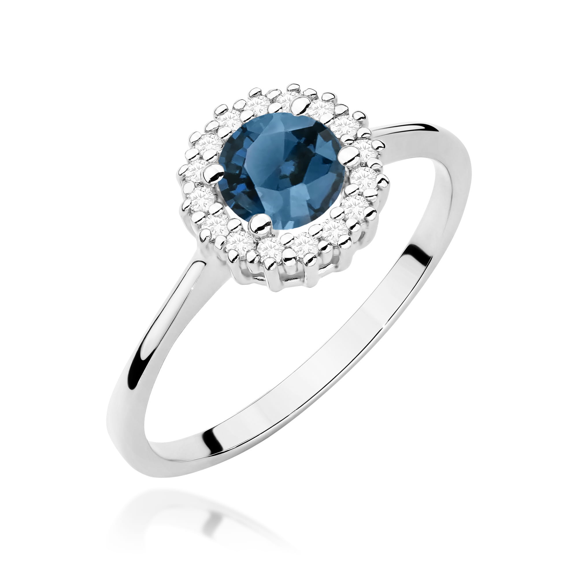 Inel Aur 9K cu Topaz London Blue 0.50 ct si Diamante Naturale 0.14 ct