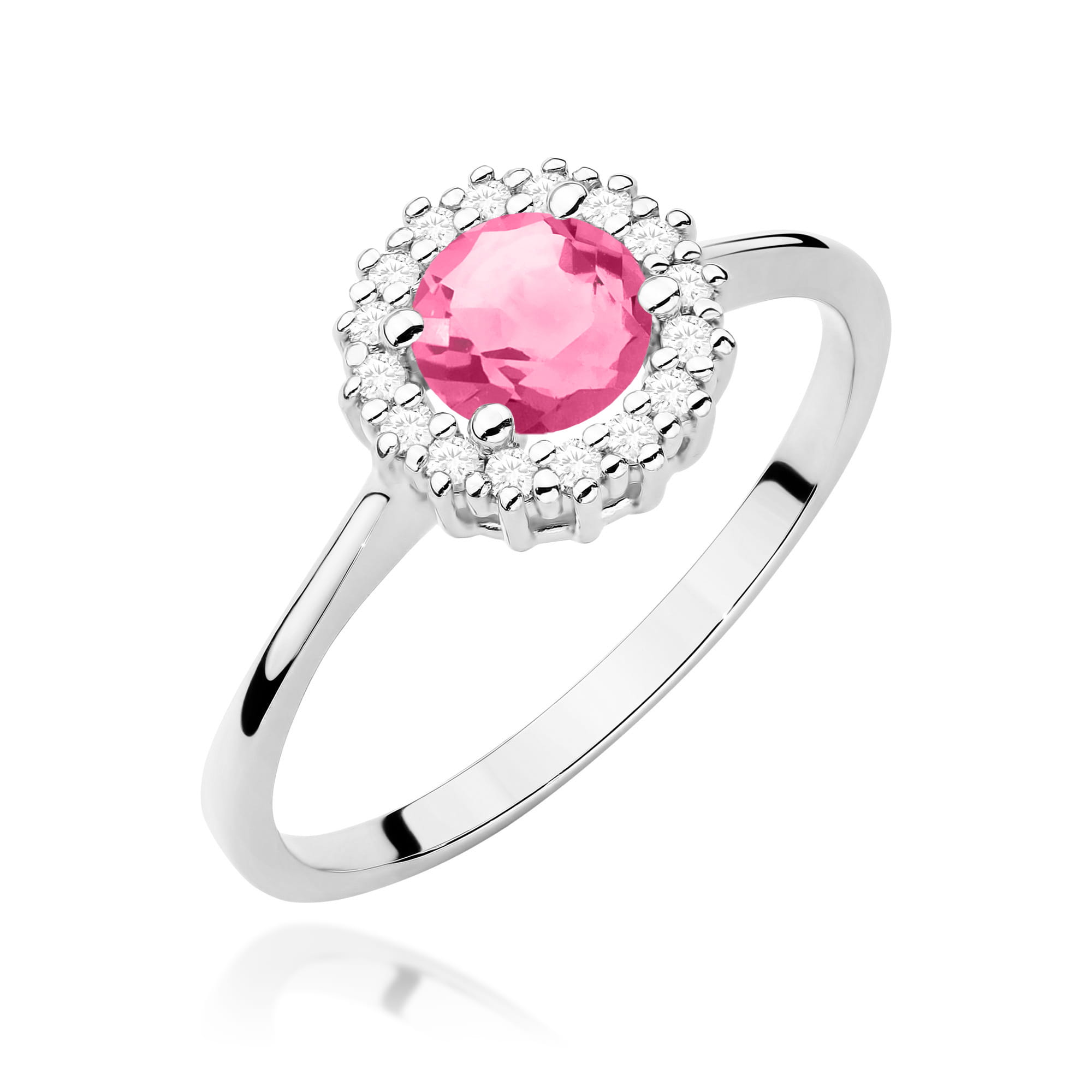 Inel Aur 9K cu Topaz Roz 0.60 ct si Diamante Naturale 0.14 ct
