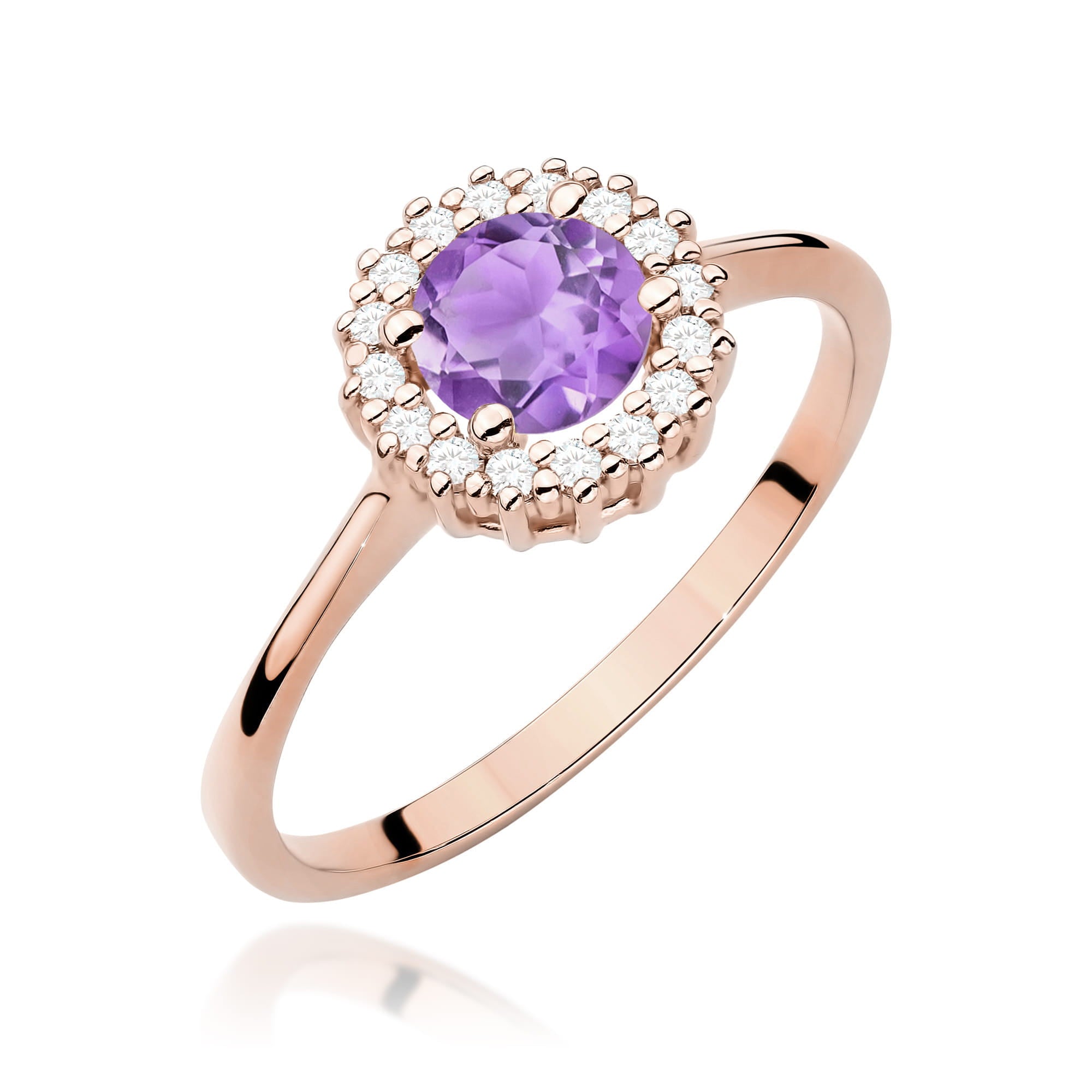 Inel Aur 14K cu Ametist 0.50 ct si Diamante Naturale 0.14 ct