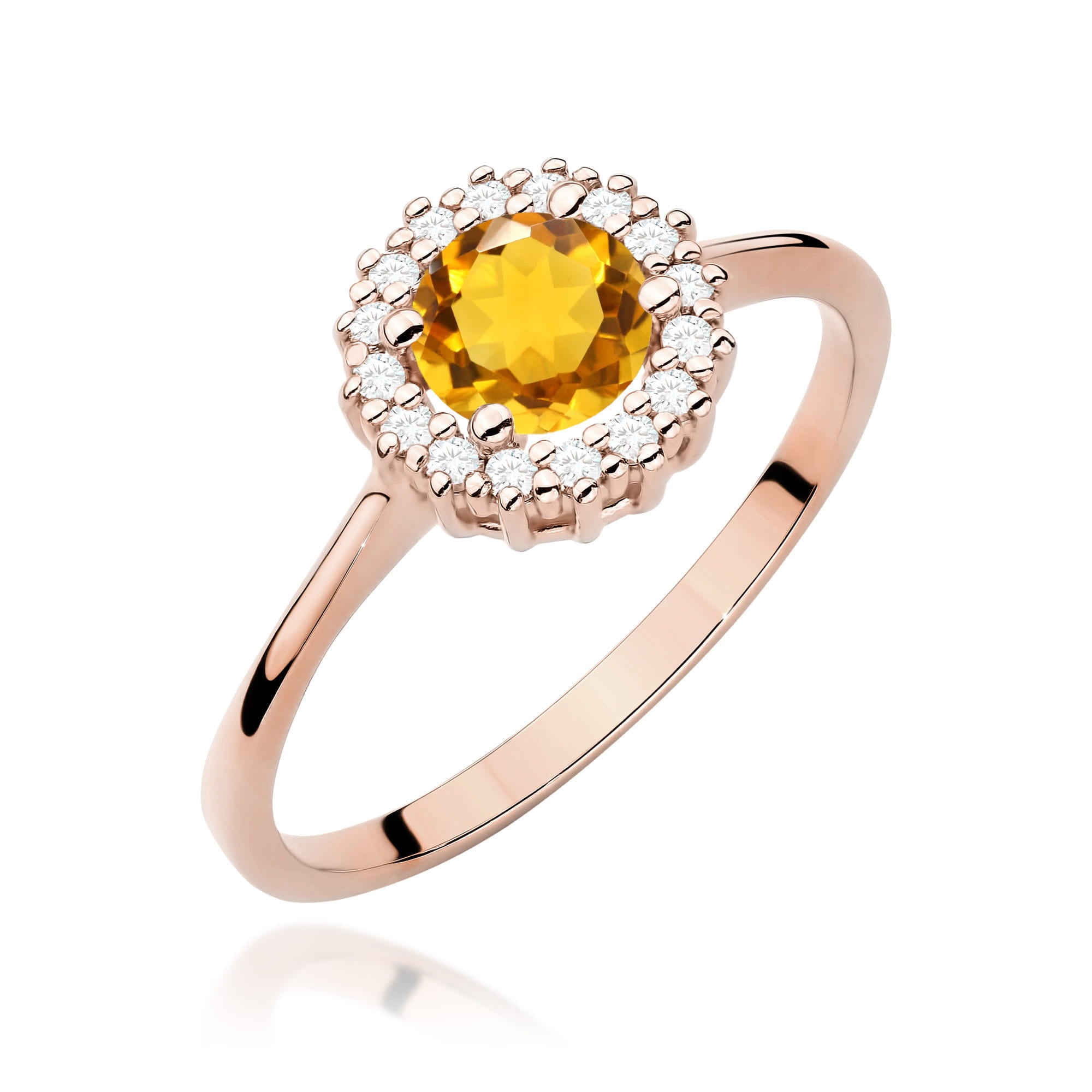 Inel Aur 14K cu Citrin 0.50 ct si Diamante Naturale 0.14 ct