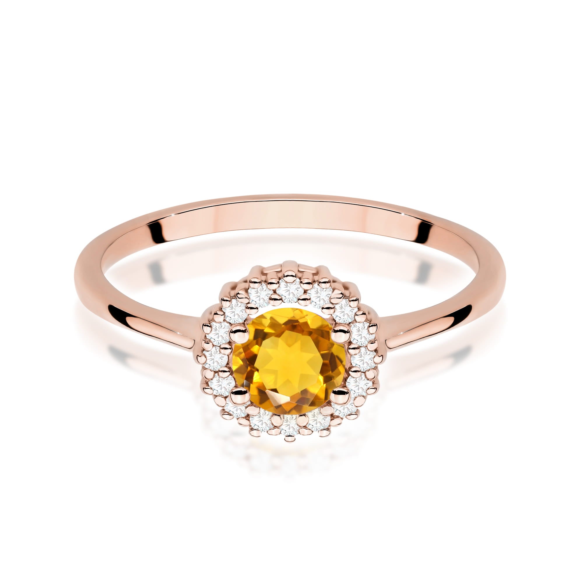 Inel Aur 14K cu Citrin 0.50 ct si Diamante Naturale 0.14 ct