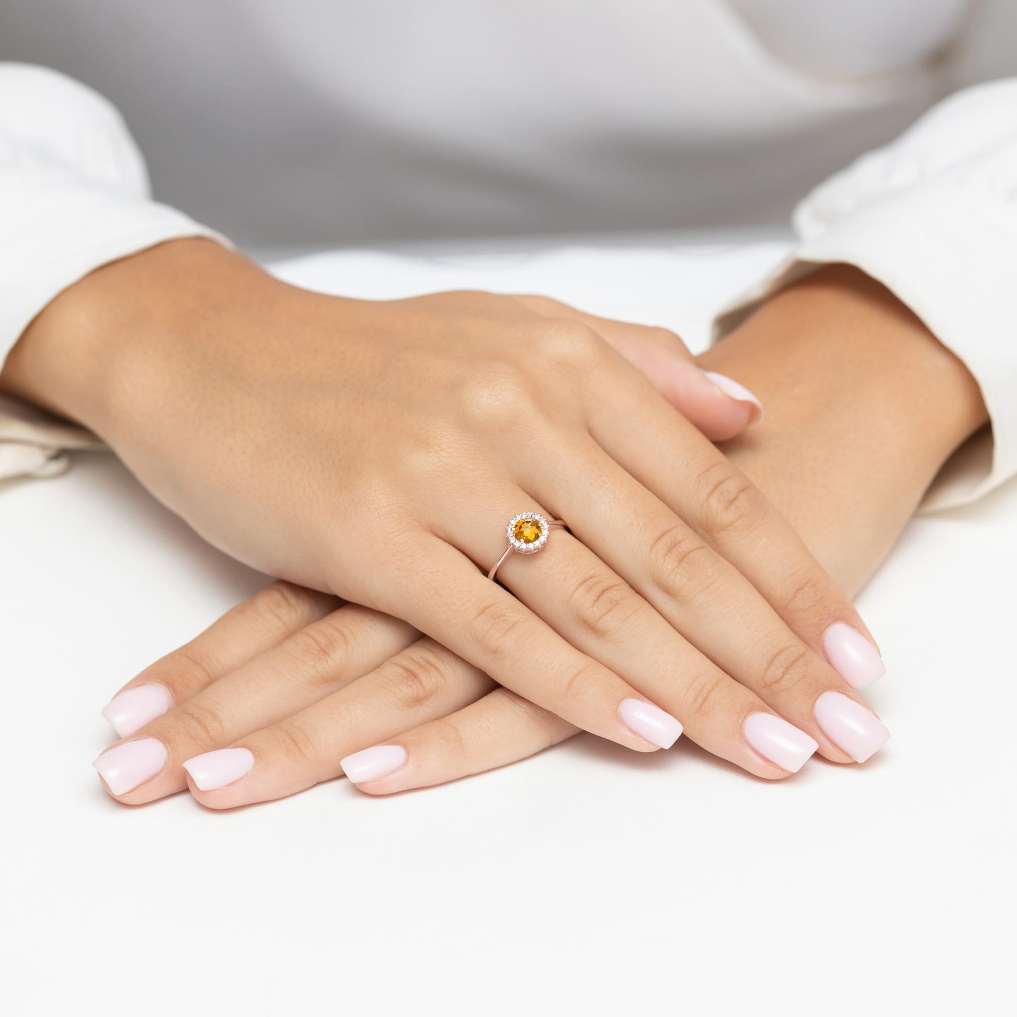 Inel Aur 14K cu Citrin 0.50 ct si Diamante Naturale 0.14 ct