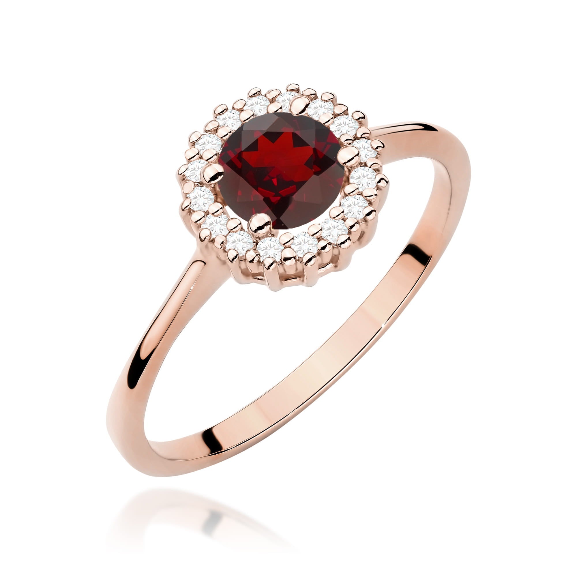 Inel Aur 14K cu Garnet 0.60 ct si Diamante Naturale 0.14 ct