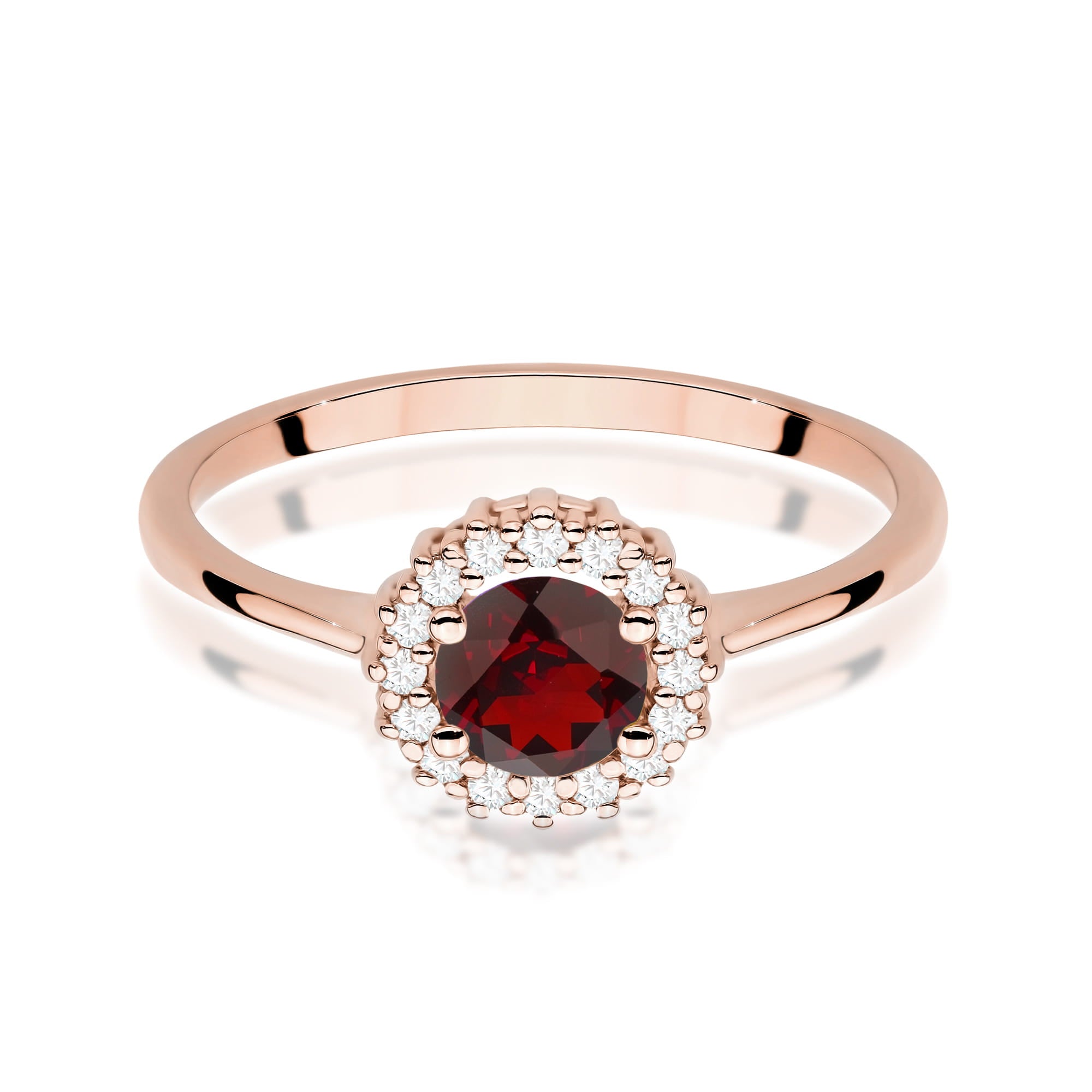 Inel Aur 14K cu Garnet 0.60 ct si Diamante Naturale 0.14 ct