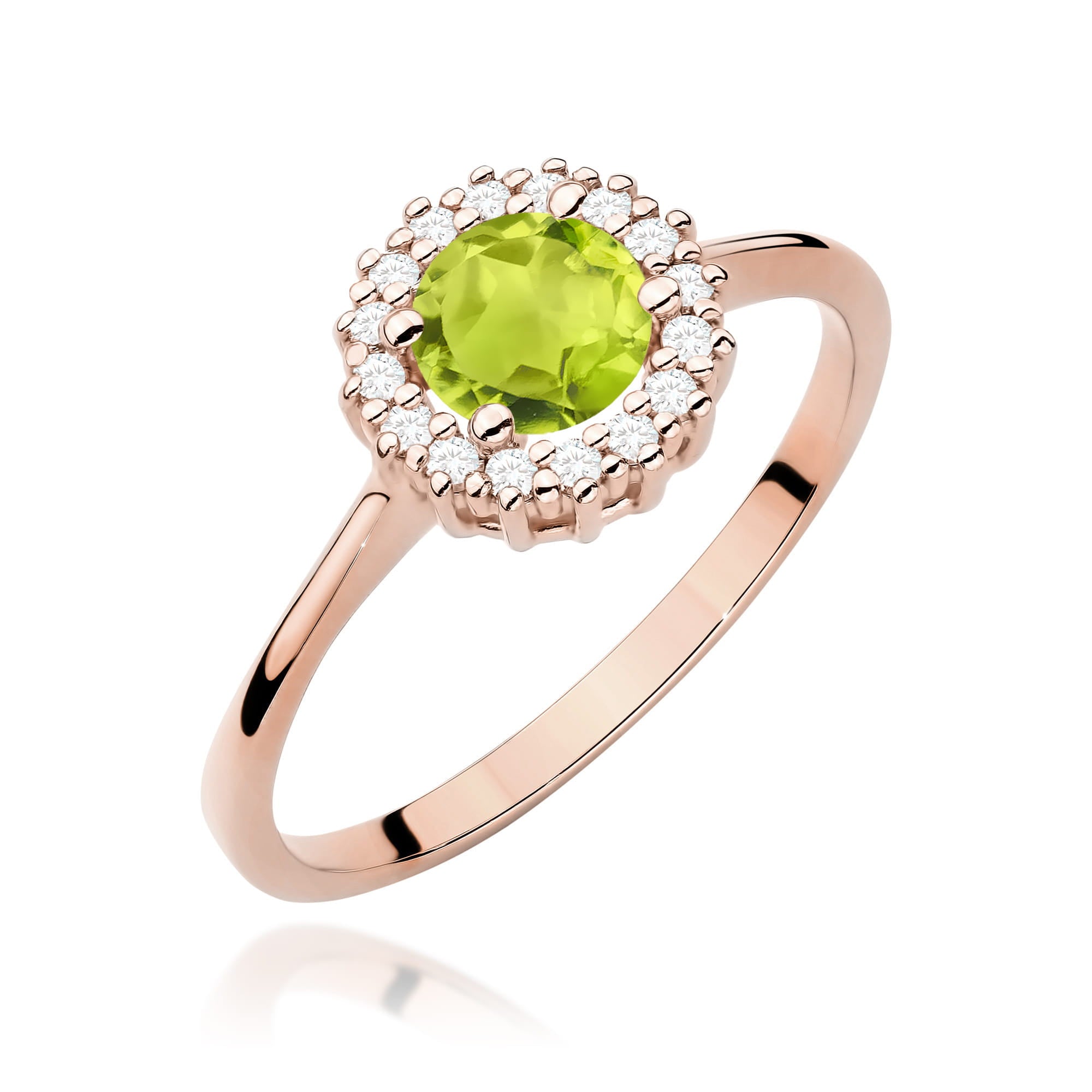 Inel Aur 14K cu Peridot 0.60 ct si Diamante Naturale 0.14 ct