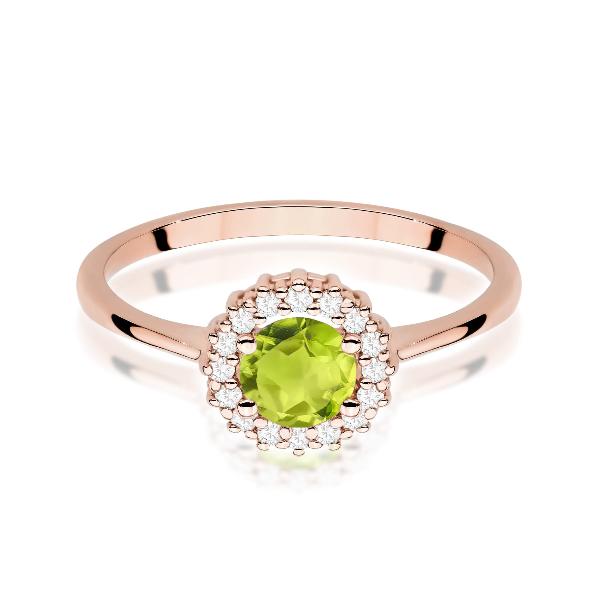 Inel Aur 14K cu Peridot 0.60 ct si Diamante Naturale 0.14 ct