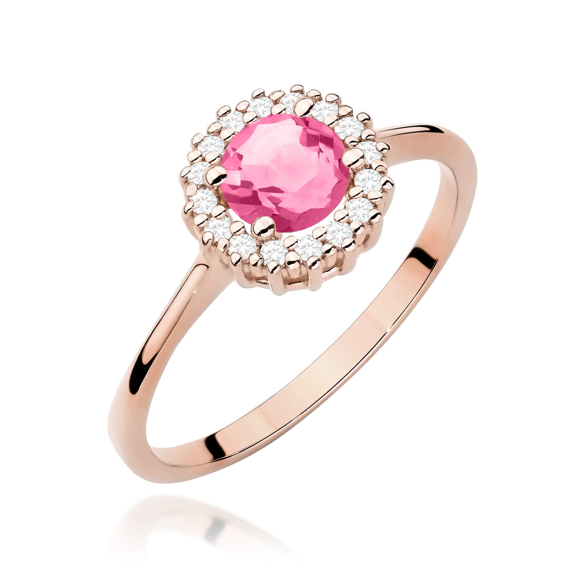 Inel Aur 14K cu Topaz Roz 0.60 ct si Diamante Naturale 0.14 ct
