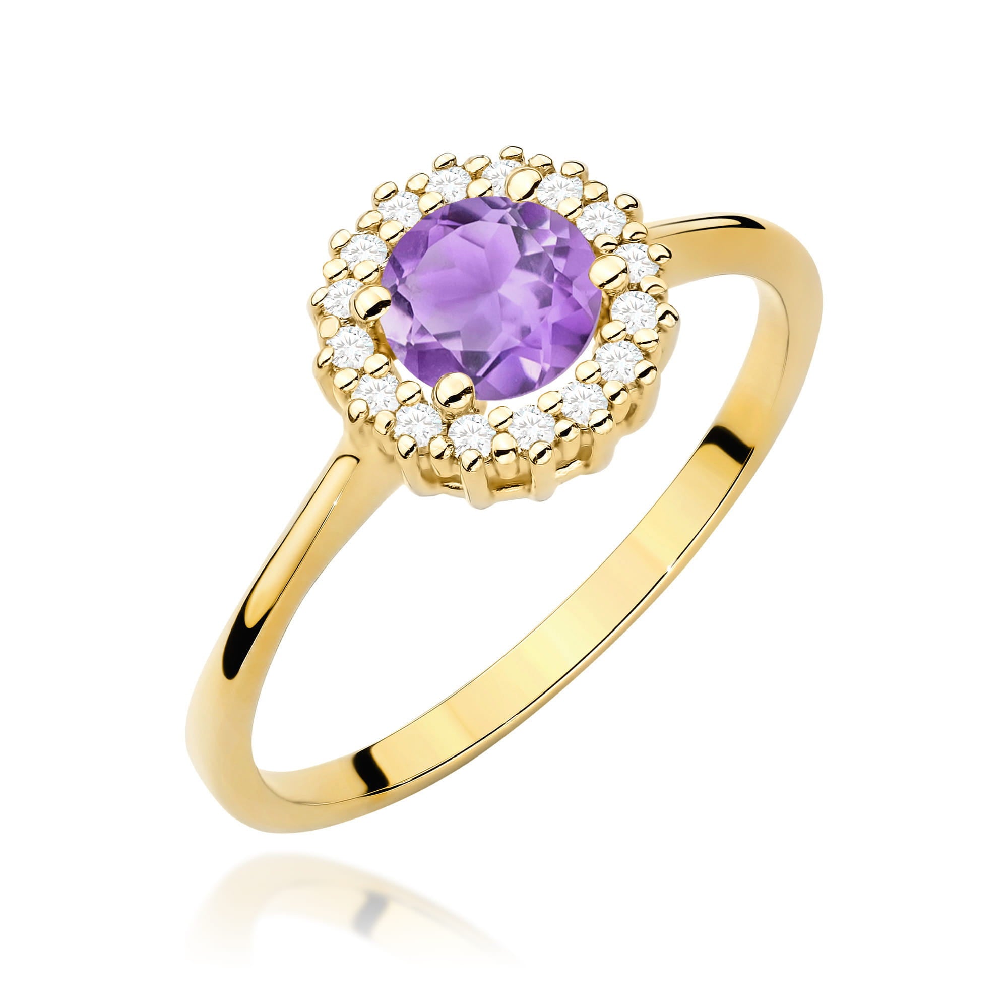 Inel Aur 14K cu Ametist 0.50 ct si Diamante Naturale 0.14 ct