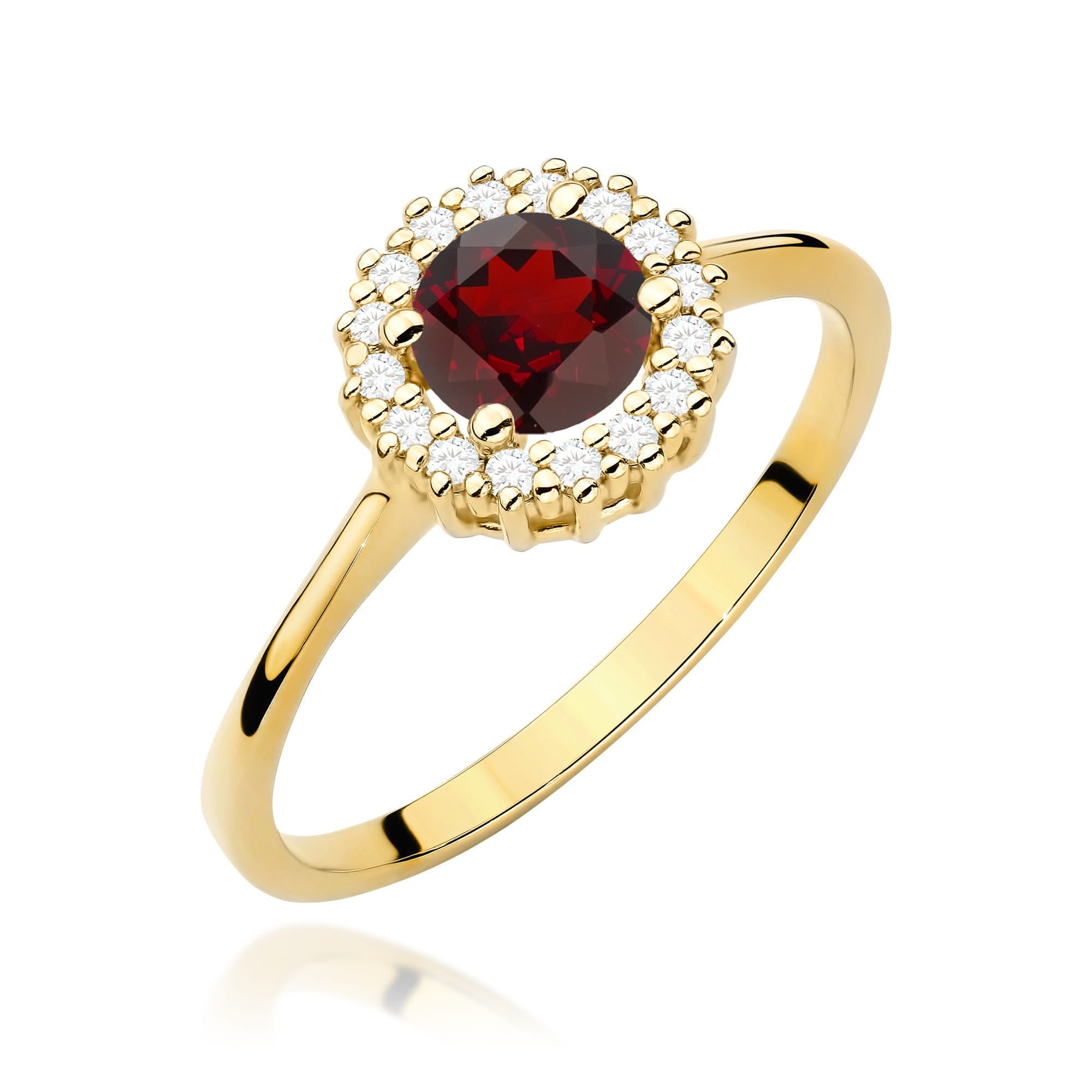 Inel Aur 14K cu Garnet 0.60 ct si Diamante Naturale 0.14 ct