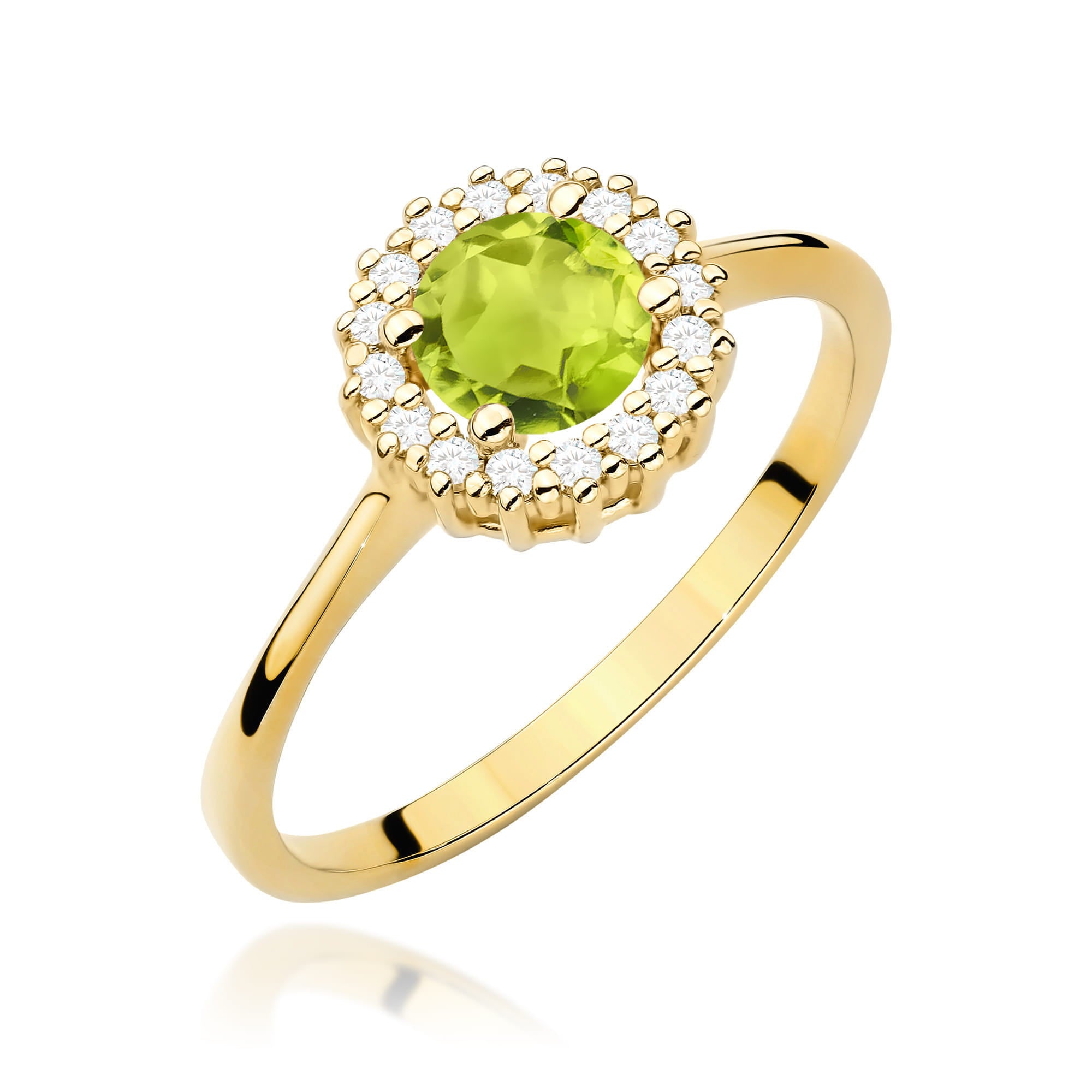 Inel Aur 14K cu Peridot 0.60 ct si Diamante Naturale 0.14 ct