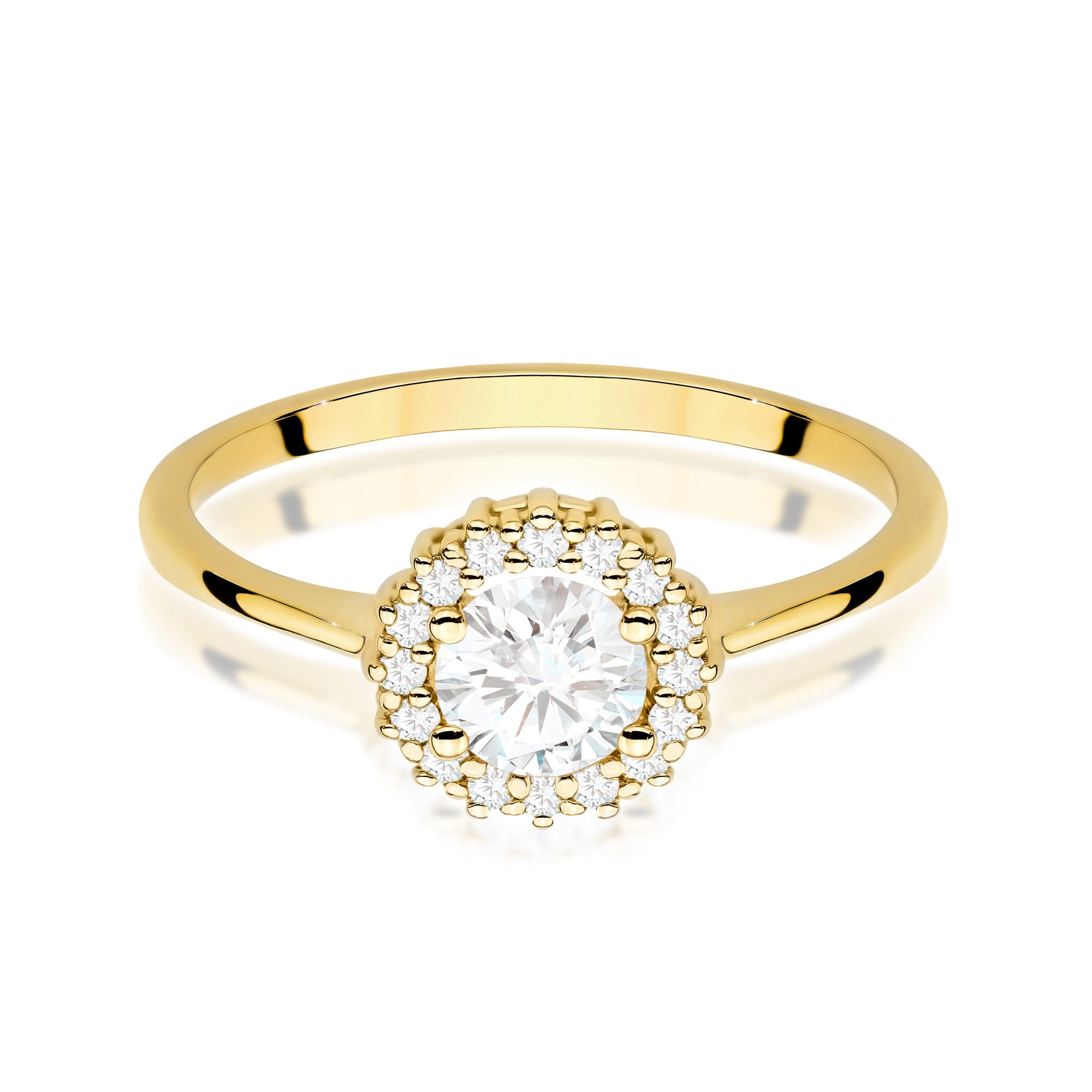 Inel Aur 14K cu Safir Alb 0.60 ct si Diamante Naturale 0.14 ct