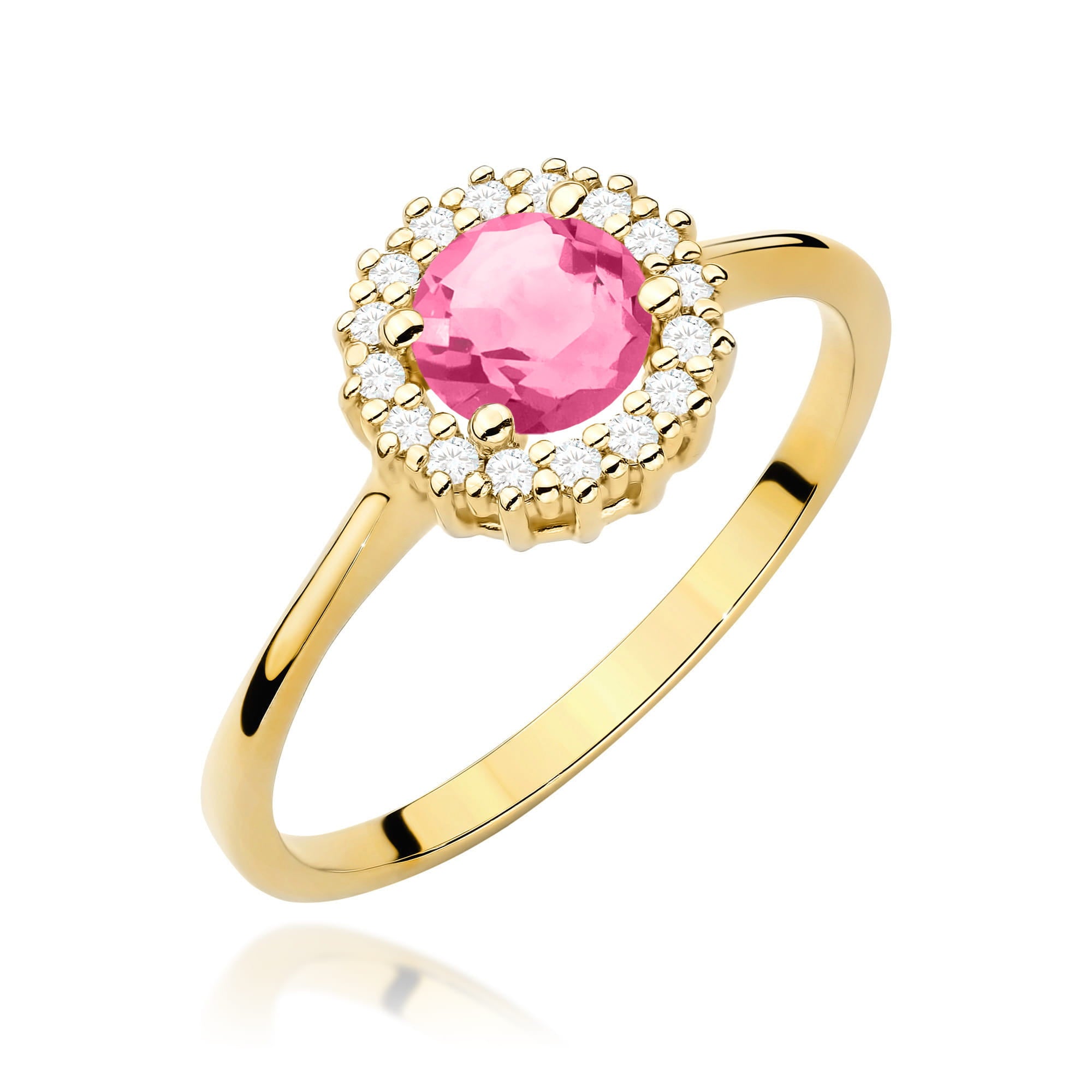 Inel Aur 14K cu Topaz Roz 0.60 ct si Diamante Naturale 0.14 ct
