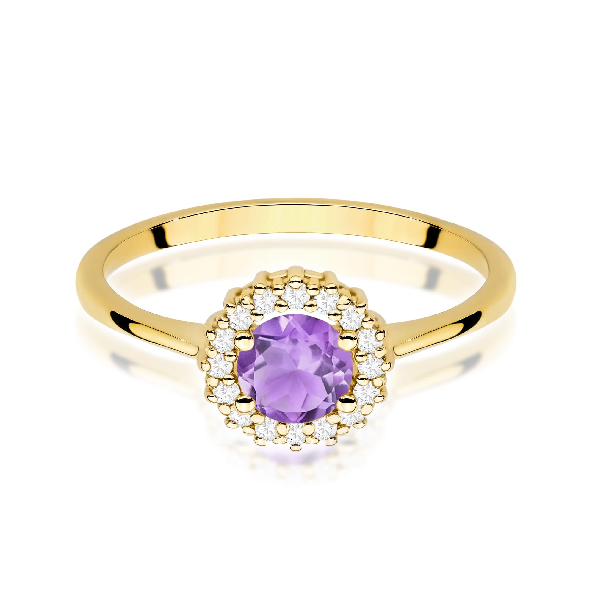 Inel Aur 9K cu Ametist 0.50 ct si Diamante Naturale 0.14 ct