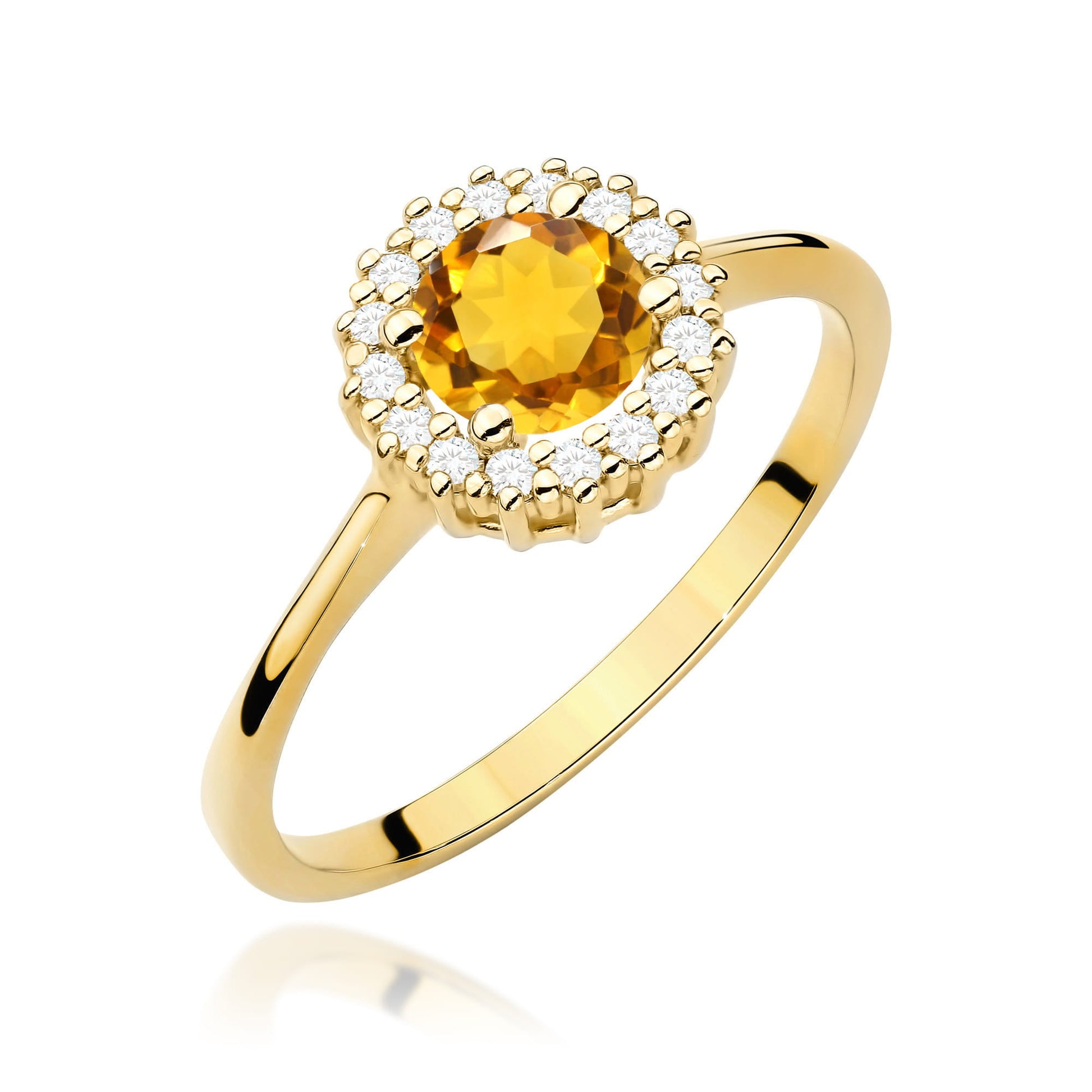 Inel Aur 9K cu Citrin 0.50 ct si Diamante Naturale 0.14 ct