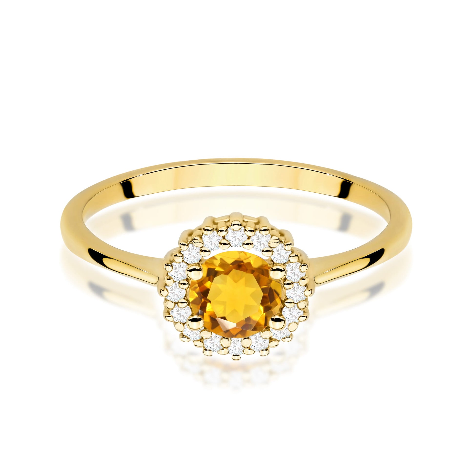 Inel Aur 9K cu Citrin 0.50 ct si Diamante Naturale 0.14 ct