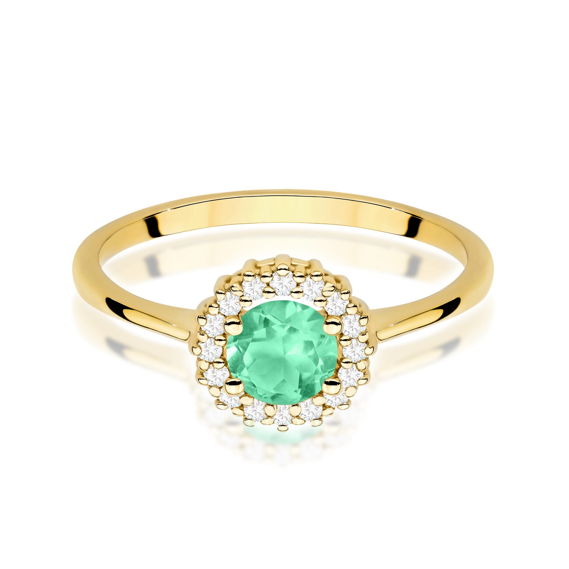 Inel Aur 9K cu Smarald 0.50 ct si Diamante Naturale 0.14 ct