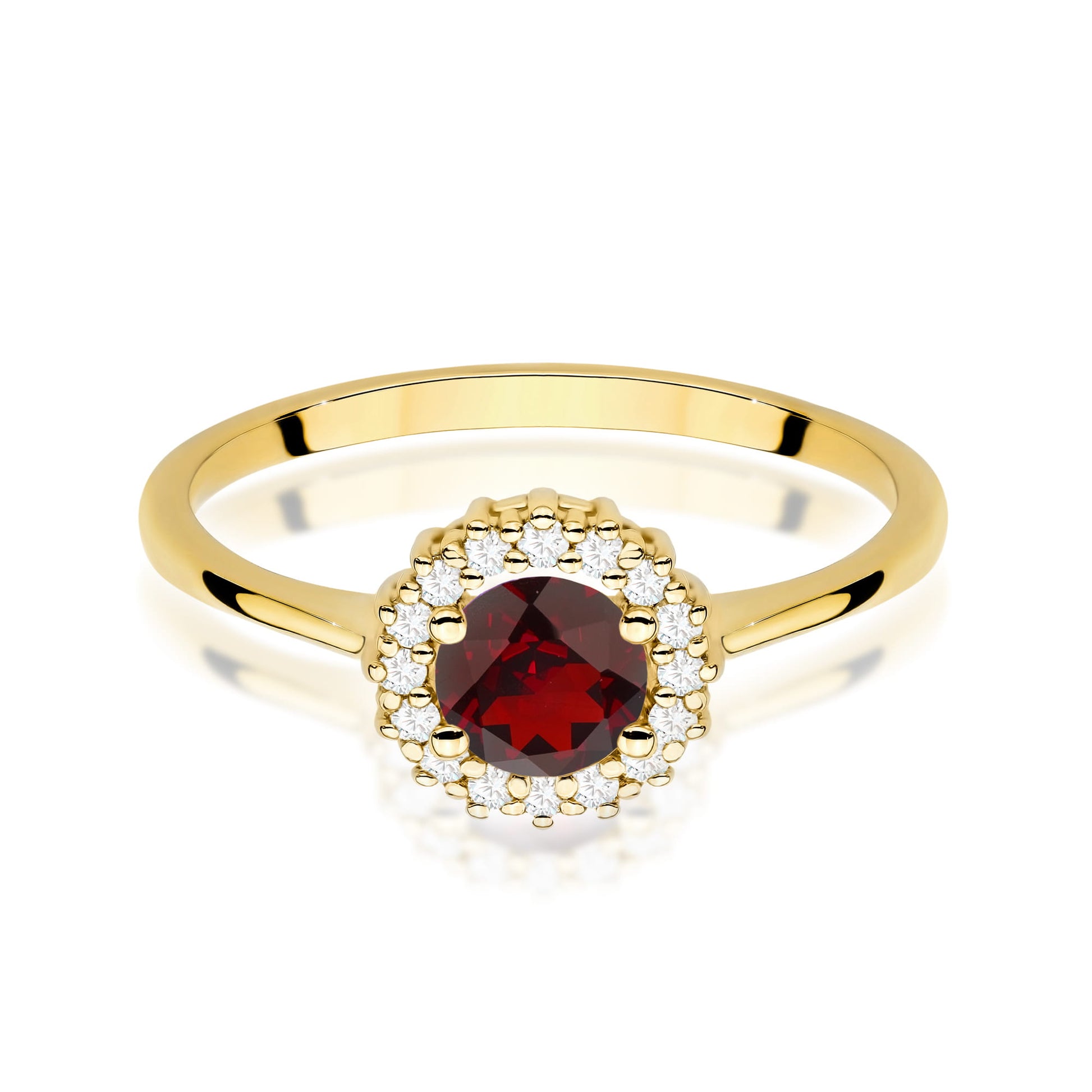 Inel Aur 9K cu Granat 0.60 ct si Diamante Naturale 0.14 ct