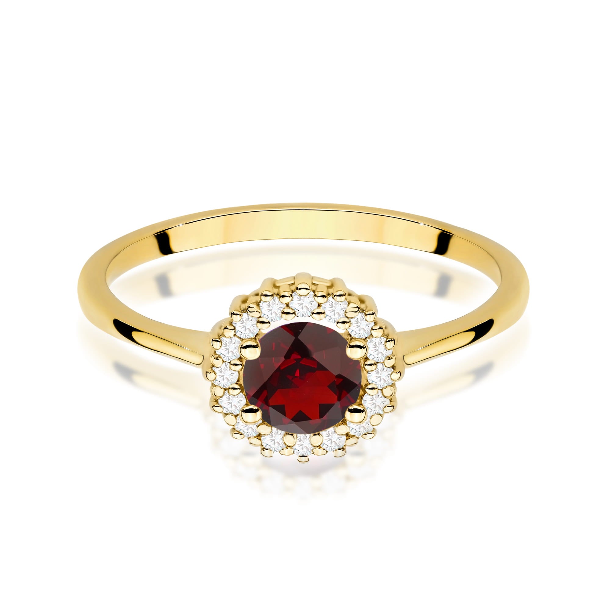 Inel Aur 9K cu Granat 0.60 ct si Diamante Naturale 0.14 ct