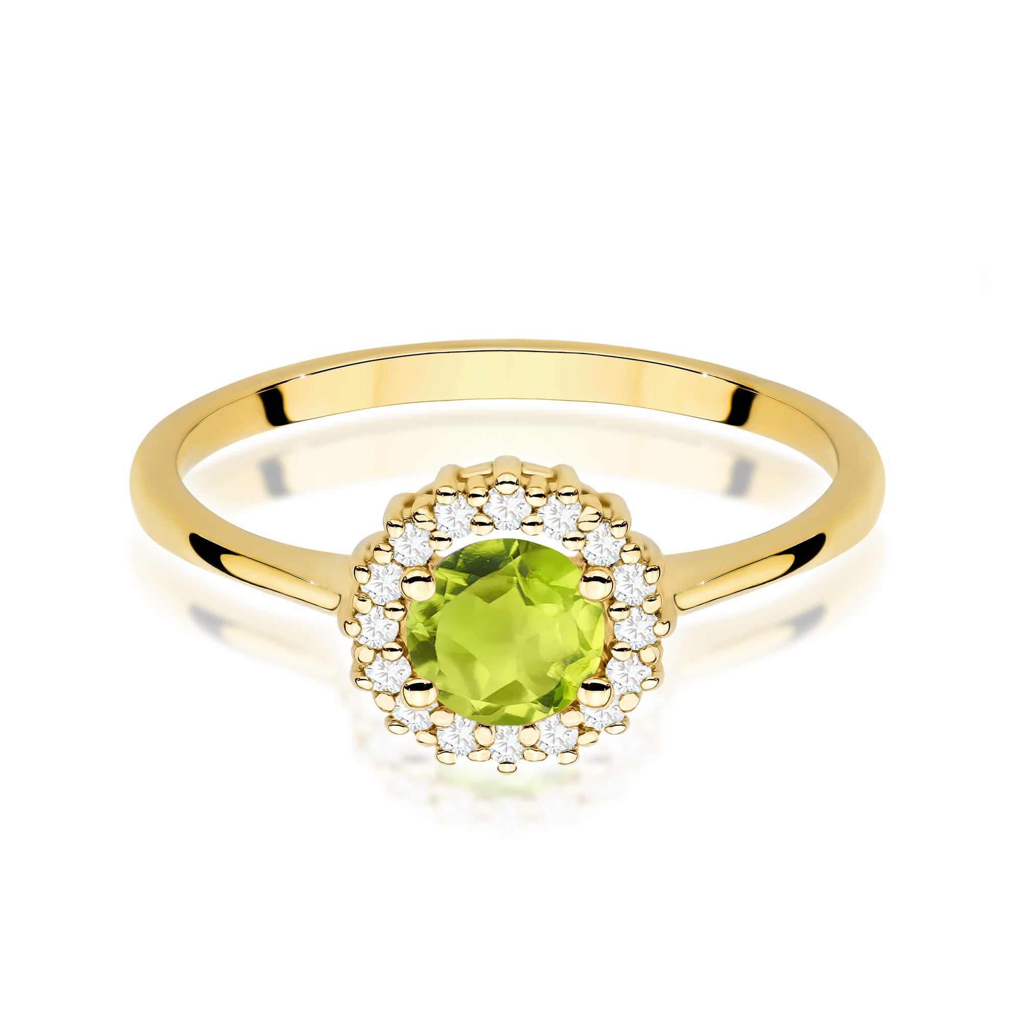 Inel Aur 9K cu Peridot 0.60 ct si Diamante Naturale 0.14 ct