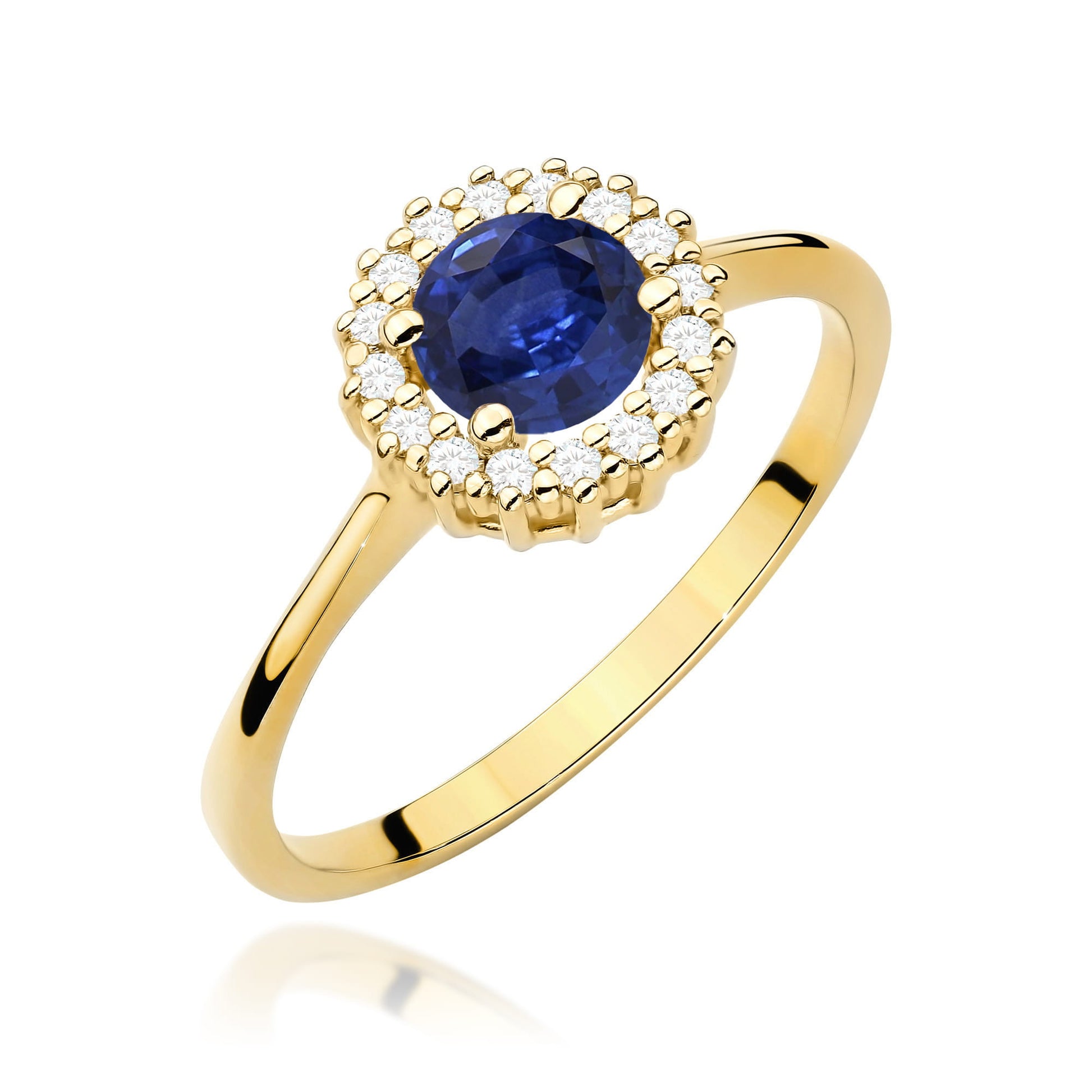 Inel Aur 9K cu Safir 0.50 ct si Diamante Naturale 0.14 ct