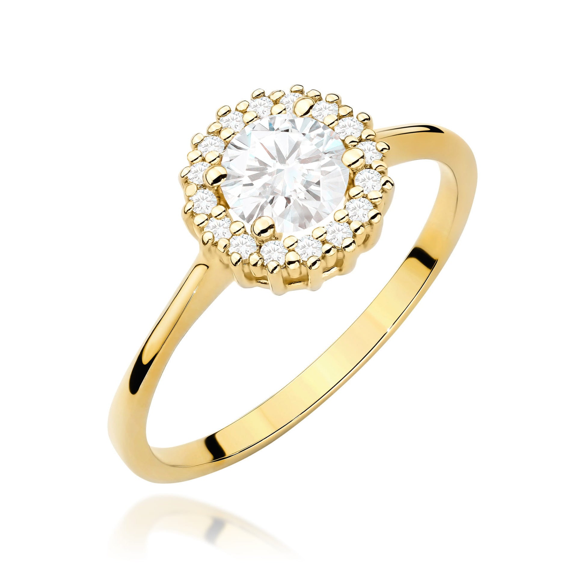 Inel Aur 9K cu Safir Alb 0.60 ct si Diamante Naturale 0.14 ct