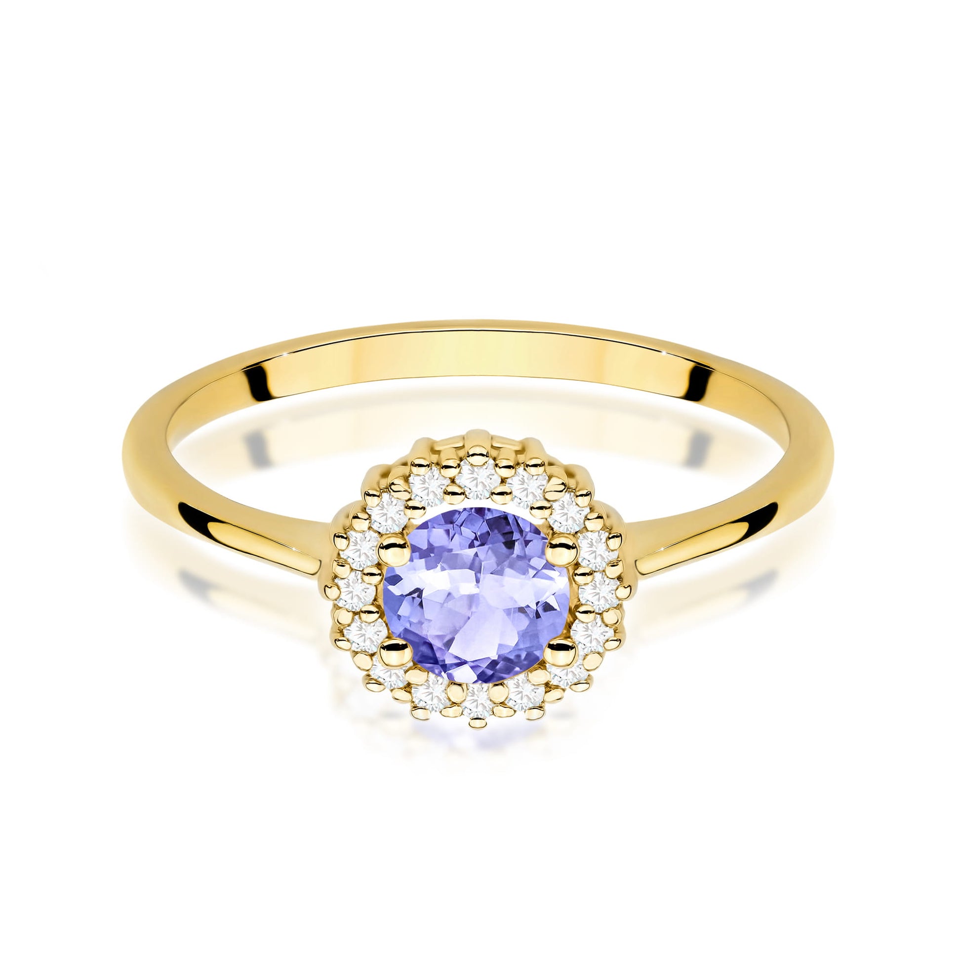 Inel Aur 9K cu Tanzanit 0.50 ct si Diamante Naturale 0.14 ct