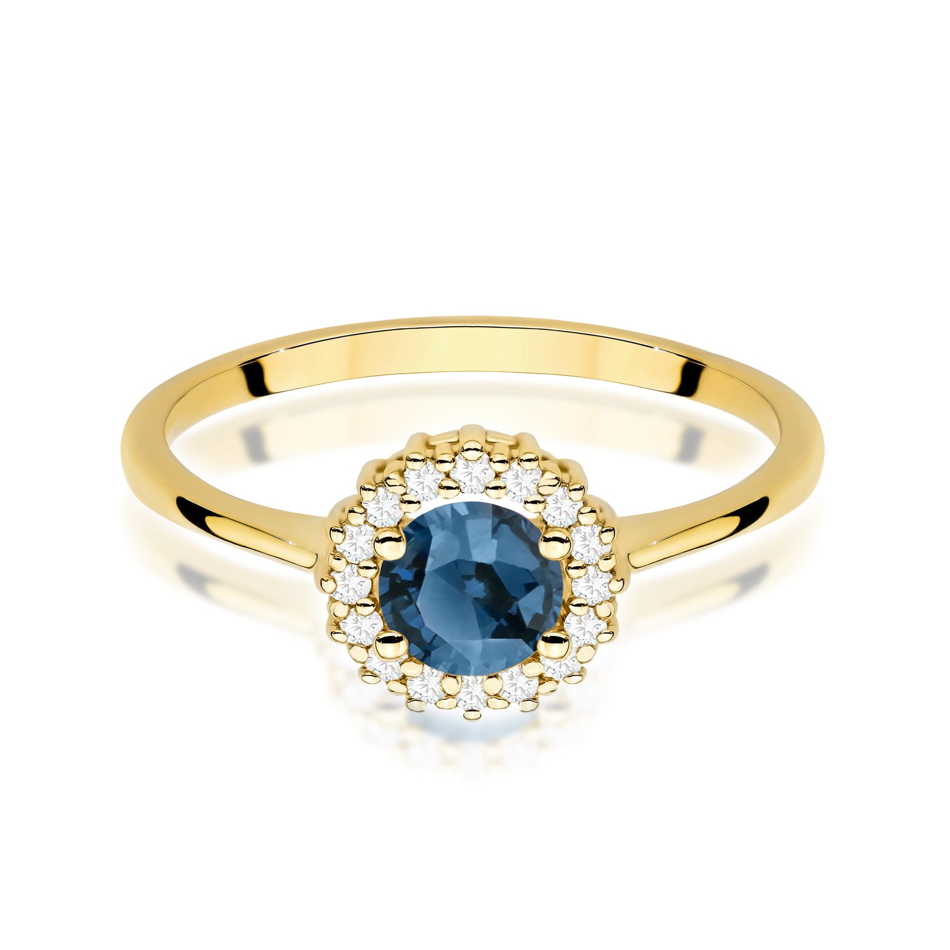Inel Aur 9K cu Topaz London Blue 0.50 ct si Diamante Naturale 0.14 ct