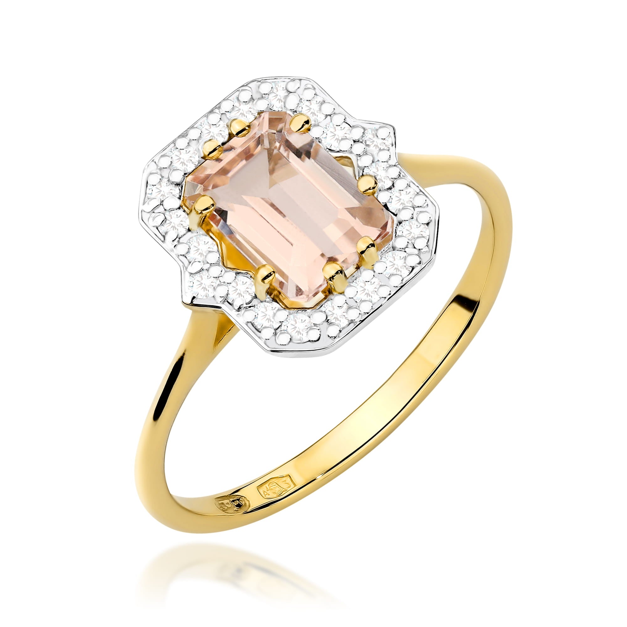 Inel Aur 9K cu Morganit 1.00 ct si Diamante Naturale 0.17 ct