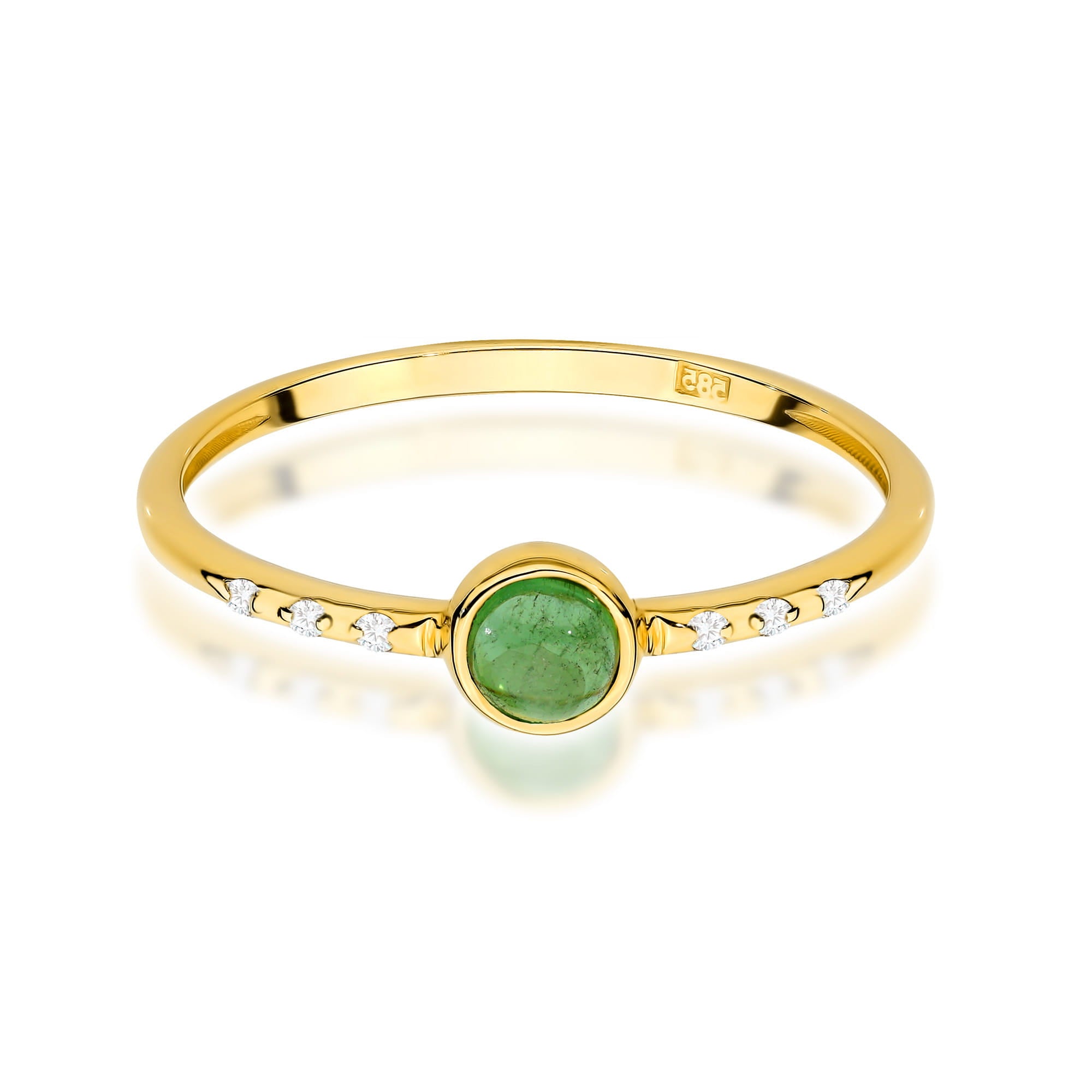Inel Aur 9K cu Green Tourmaline 0.30 ct si Diamante Naturale 0.03 ct