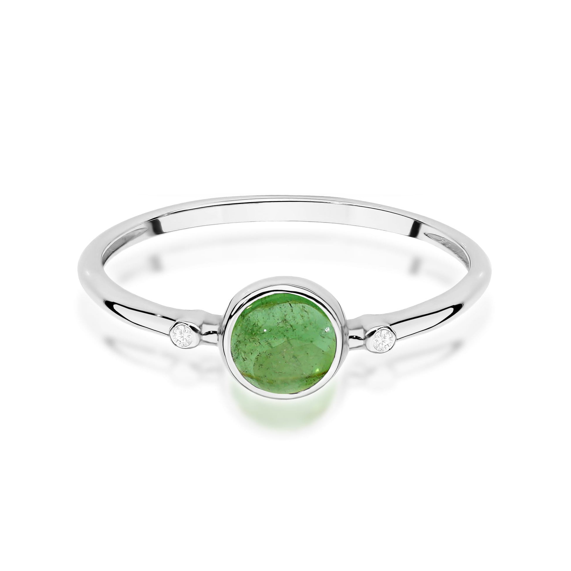 Inel Aur 9K cu Green Tourmaline 0.60 ct si Diamante Naturale 0.01 ct