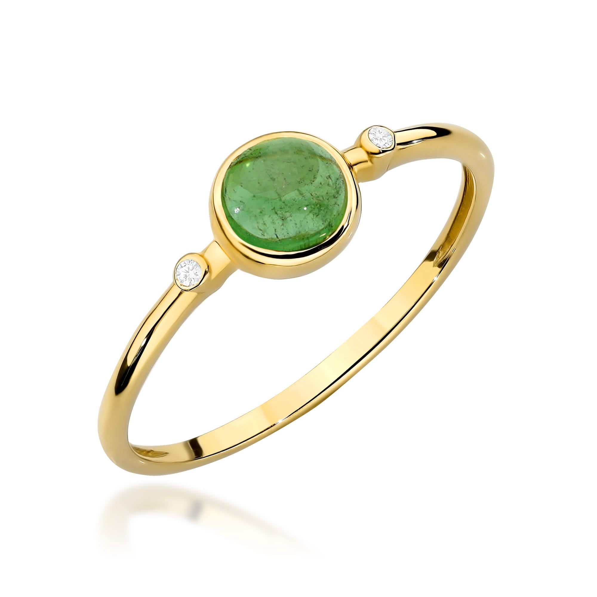 Inel Aur 9K cu Green Tourmaline 0.60 ct si Diamante Naturale 0.01 ct