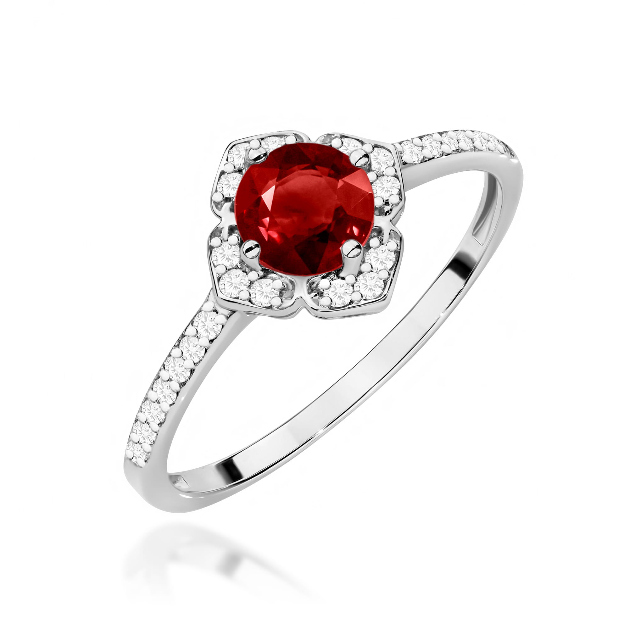 Inel Aur 14K cu Garnet 0.60 ct si Diamante Naturale 0.13 ct
