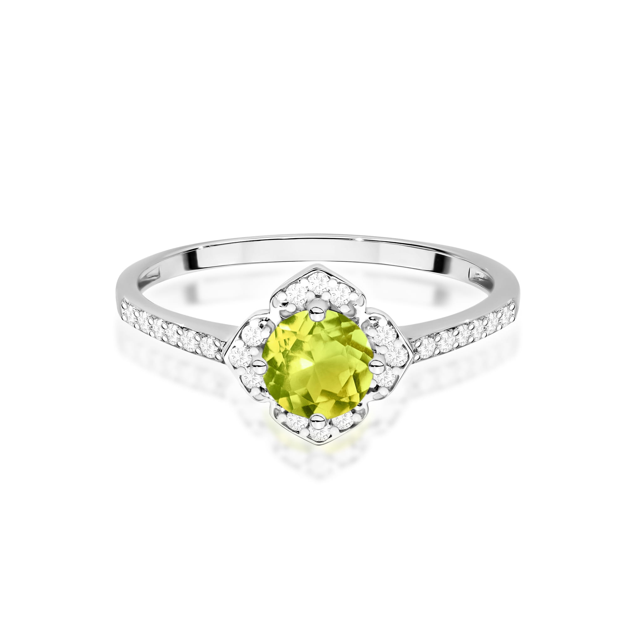 Inel Aur 14K cu Peridot 0.60 ct si Diamante Naturale 0.13 ct