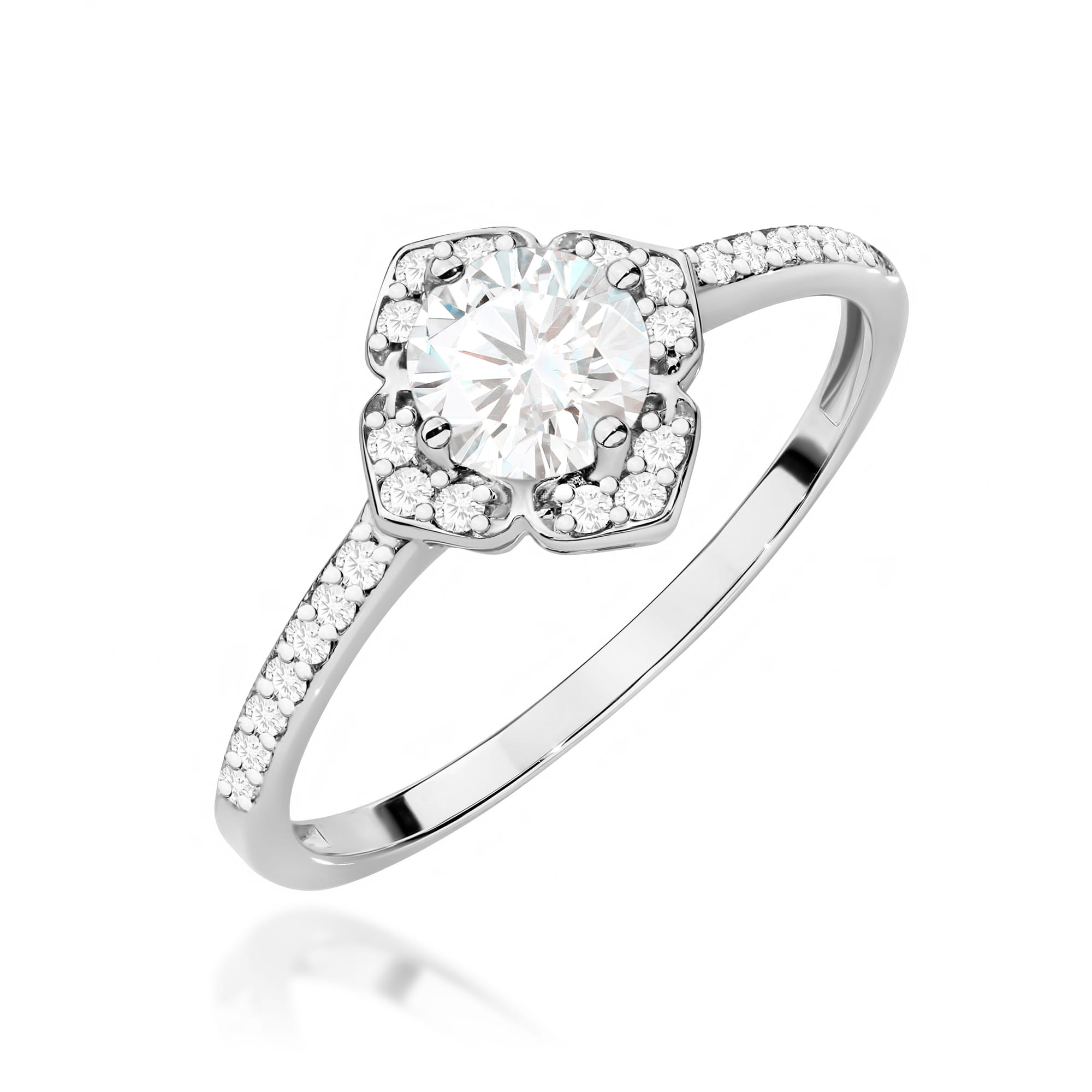 Inel Aur 14K cu Safir Alb 0.60 ct si Diamante Naturale 0.13 ct