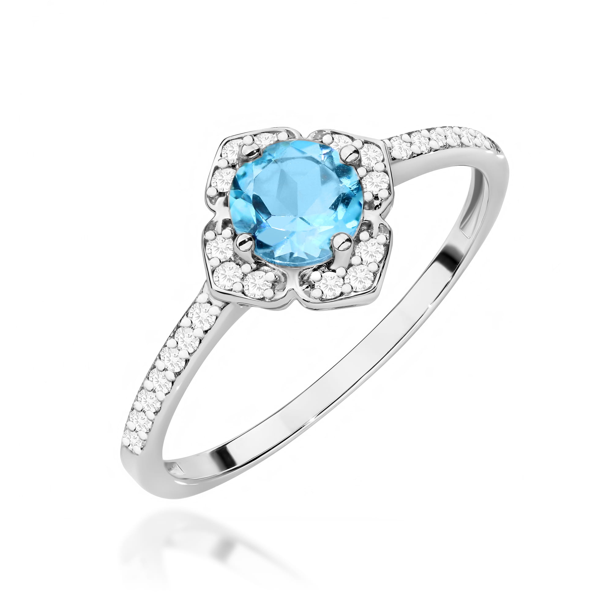 Inel Aur 14K cu Topaz Albastru 0.50 ct si Diamante Naturale 0.13 ct