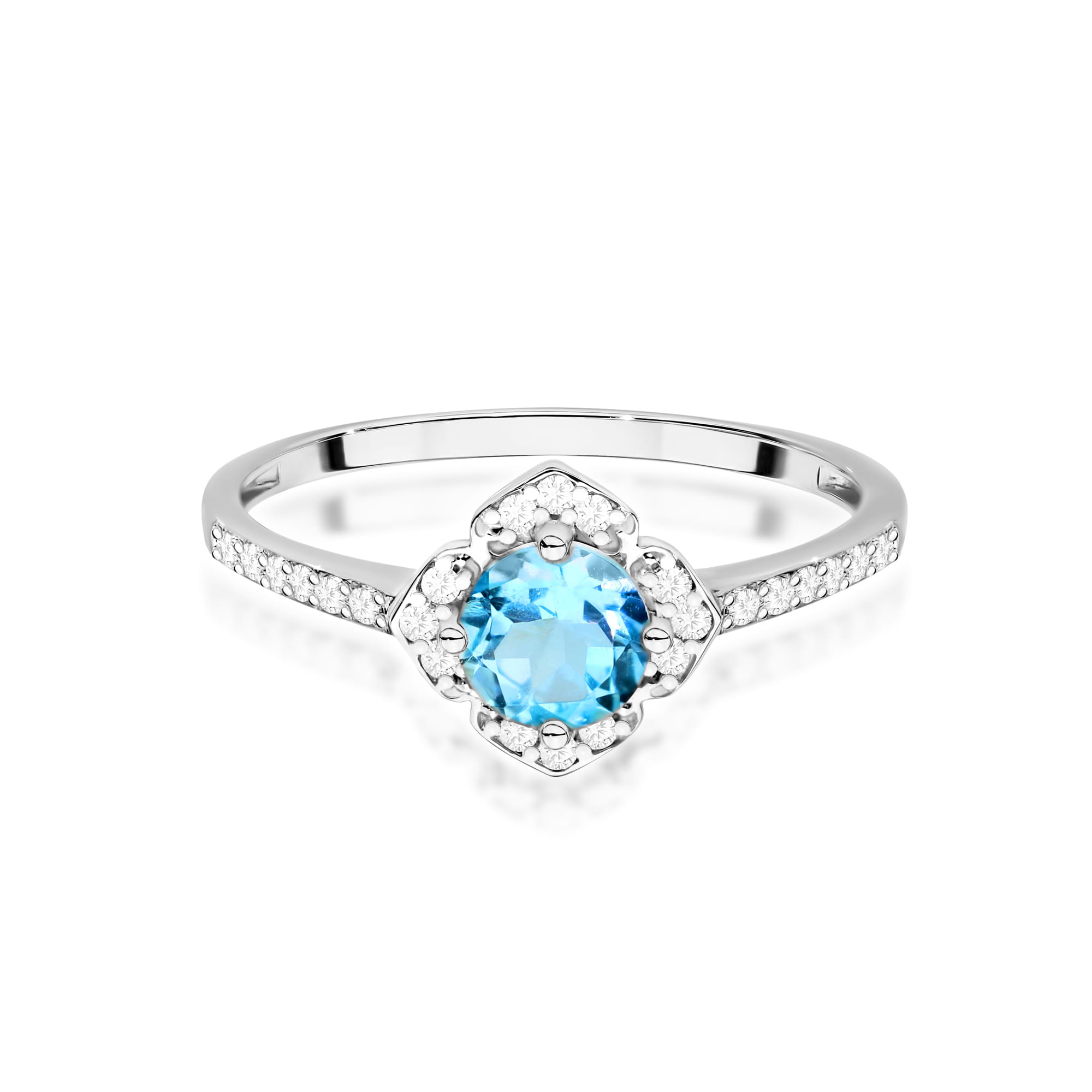 Inel Aur 14K cu Topaz Albastru 0.50 ct si Diamante Naturale 0.13 ct