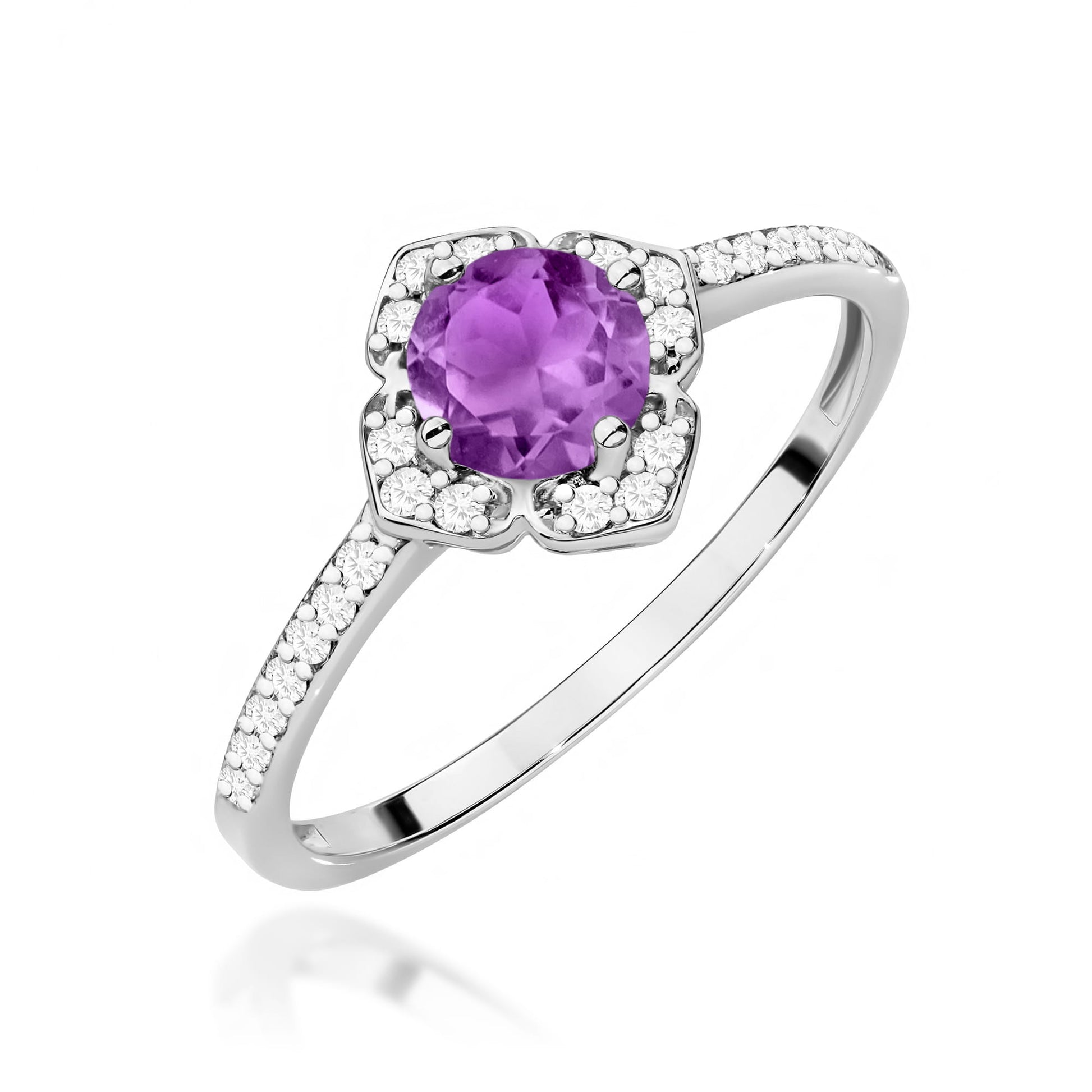 Inel Aur 9K cu Ametist 0.50 ct si Diamante Naturale 0.13 ct