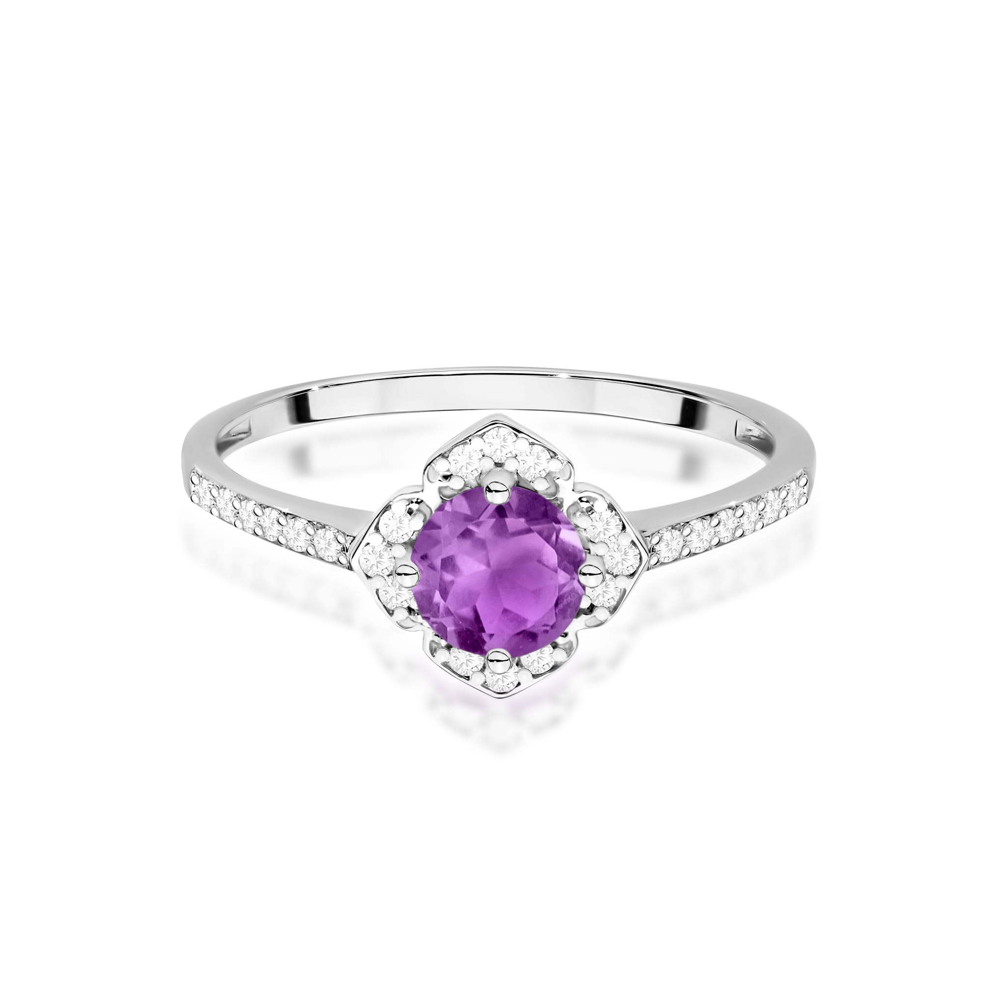 Inel Aur 9K cu Ametist 0.50 ct si Diamante Naturale 0.13 ct