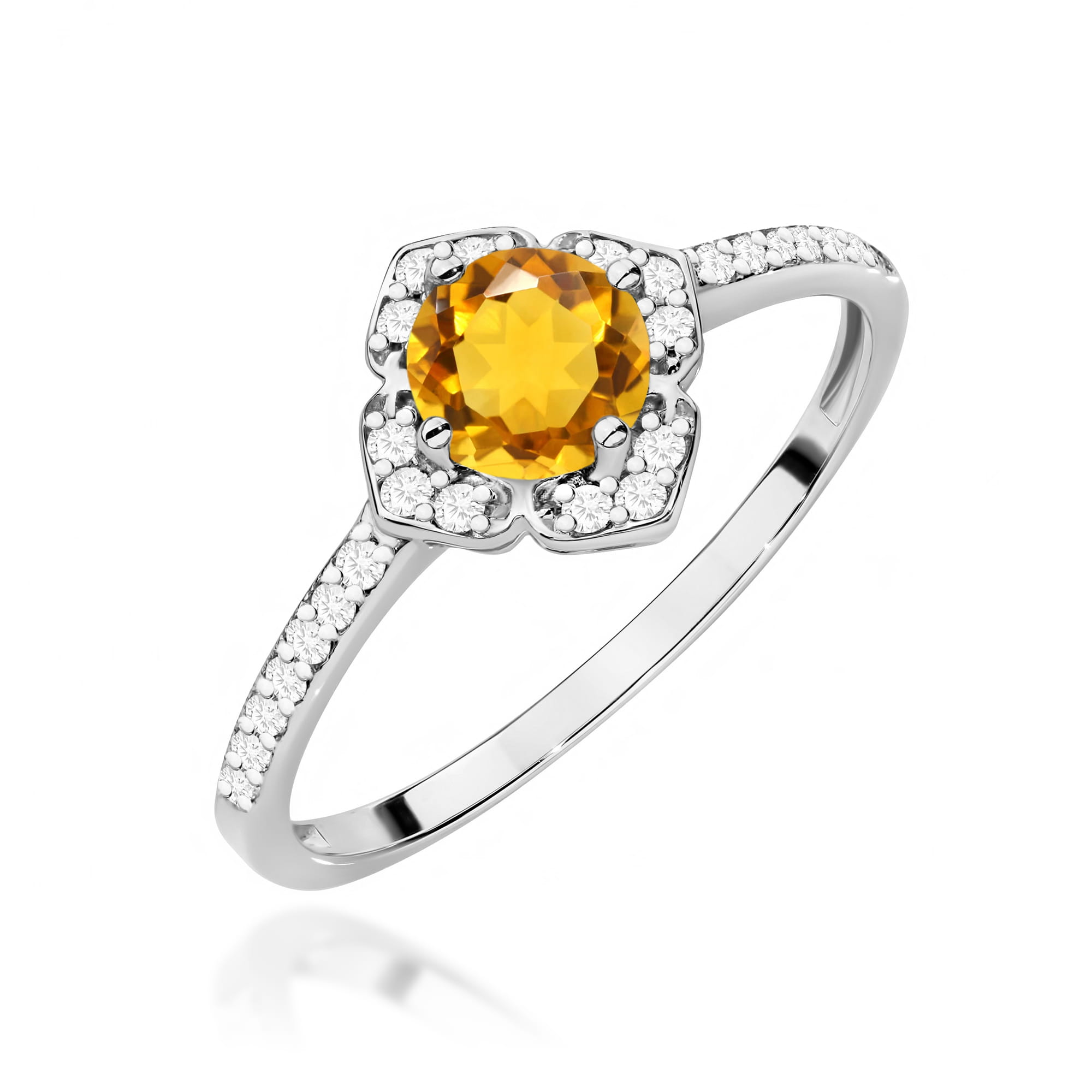 Inel Aur 9K cu Citrin 0.50 ct si Diamante Naturale 0.13 ct